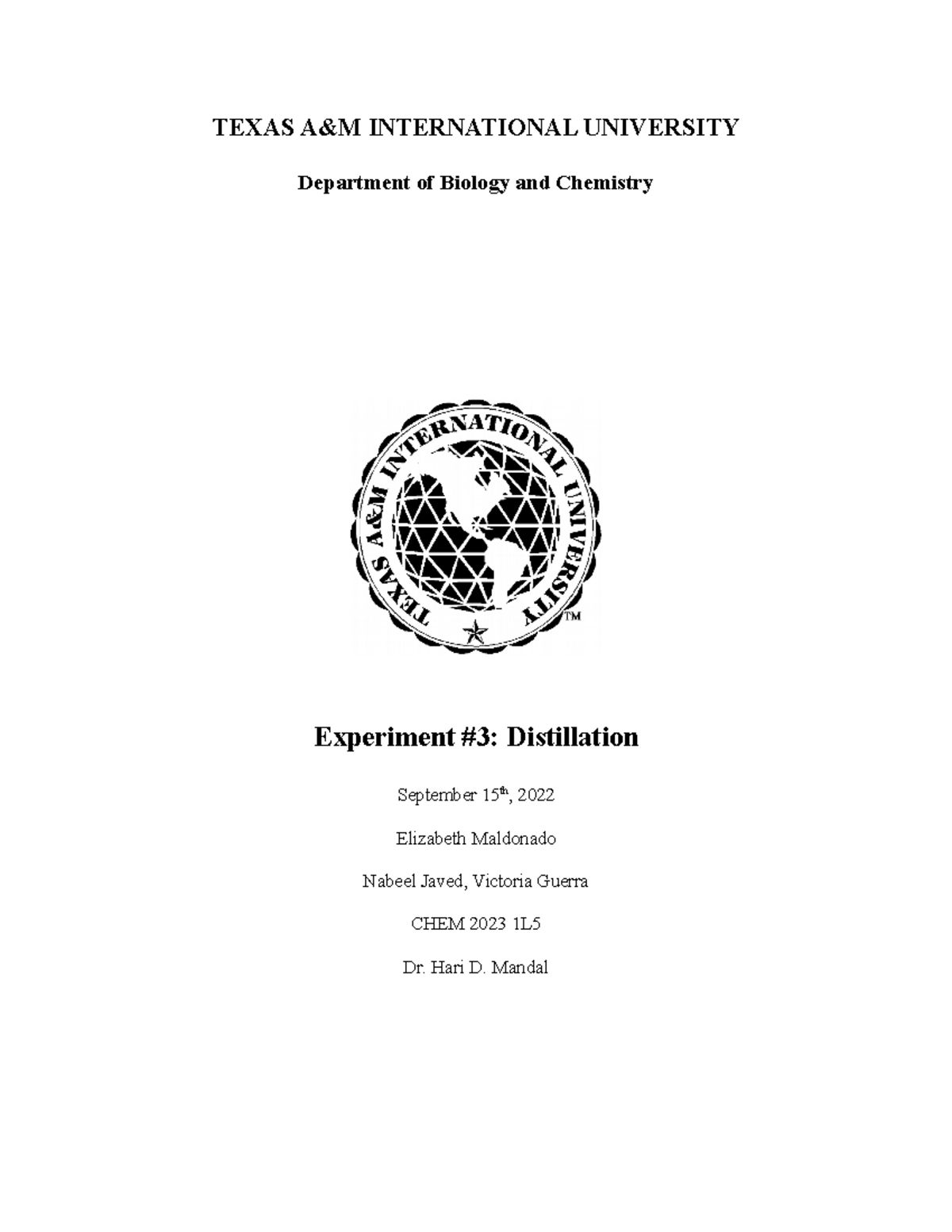 Lab Report 3 Ochem Texas A M International University Department Of Biology And Chemistry Lab Report 3 Ochem Texas A M International University Department Of Biology And Chemistry