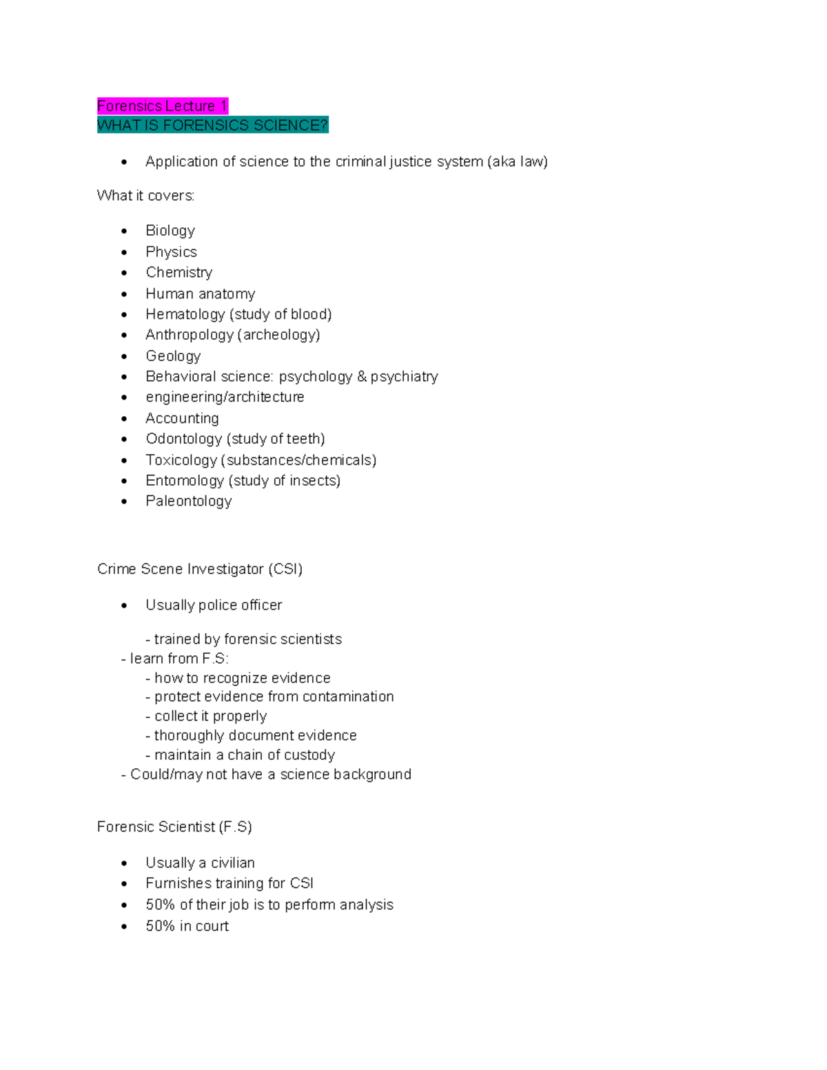 Forensic Science Lecture Notes: Introduction to Forensics (ENG101 ...