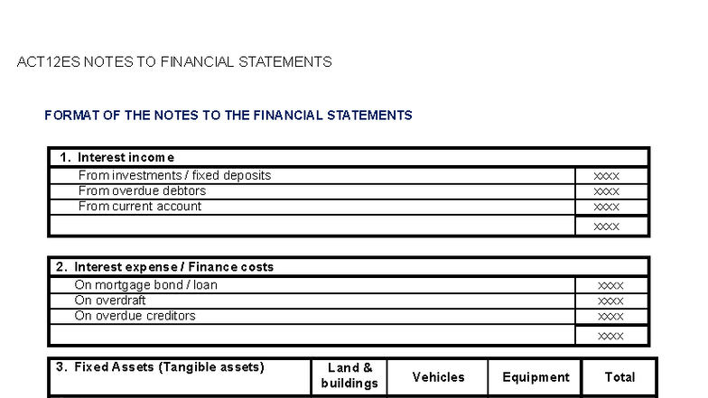 ACT12ES Financial Statements Notes and Adjustments Overview - Studocu