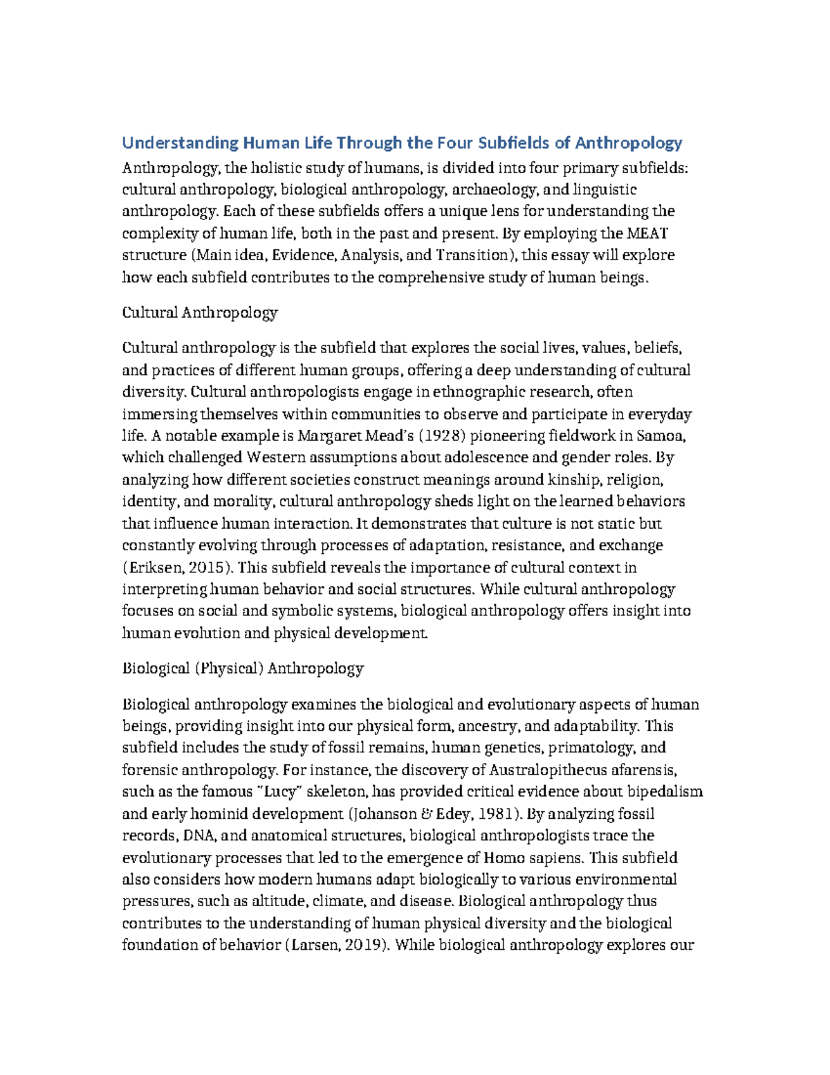 Subfields of Anthropology Essay - Understanding Human Life Through the ...
