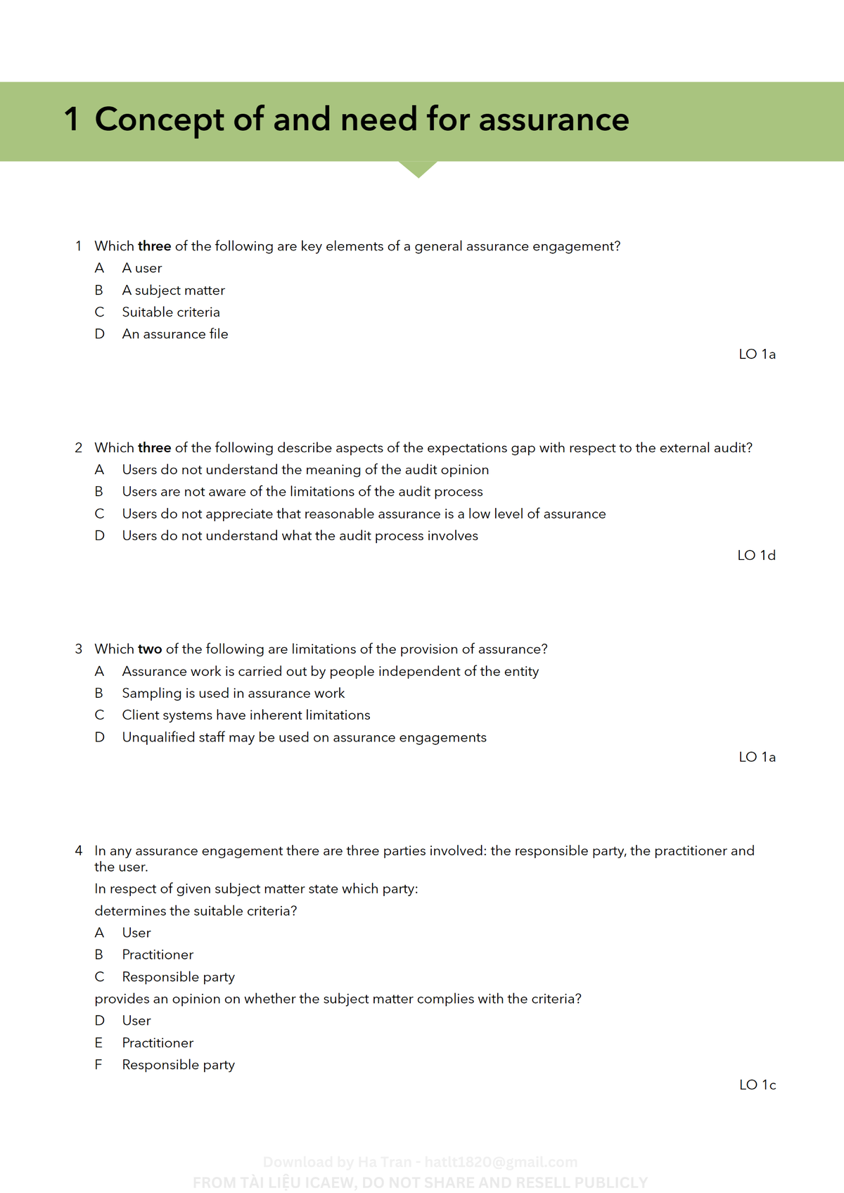 1 Concept of and Need for Assurance: Key Elements and Limitations - Studocu