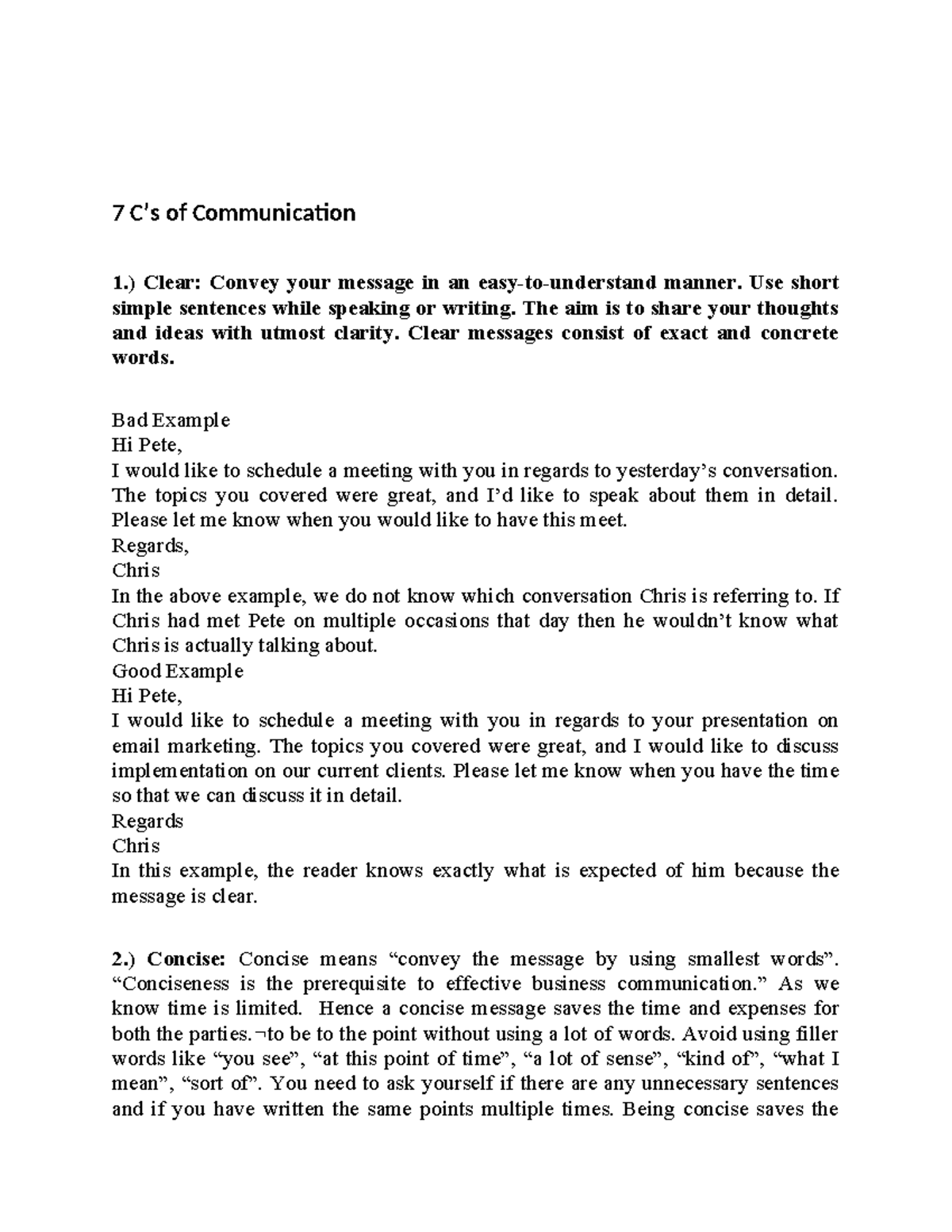 7 c to communication - Helpful - 7 C’s of Communication 1.) Clear ...