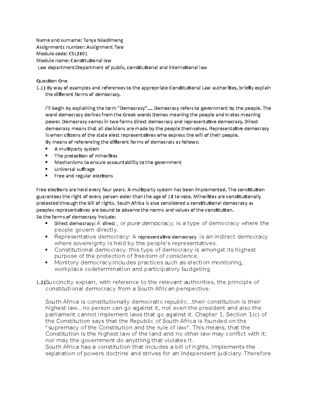 Csl aas2 copy - Assessment - Name and surname: Tanya Nkadimeng ...