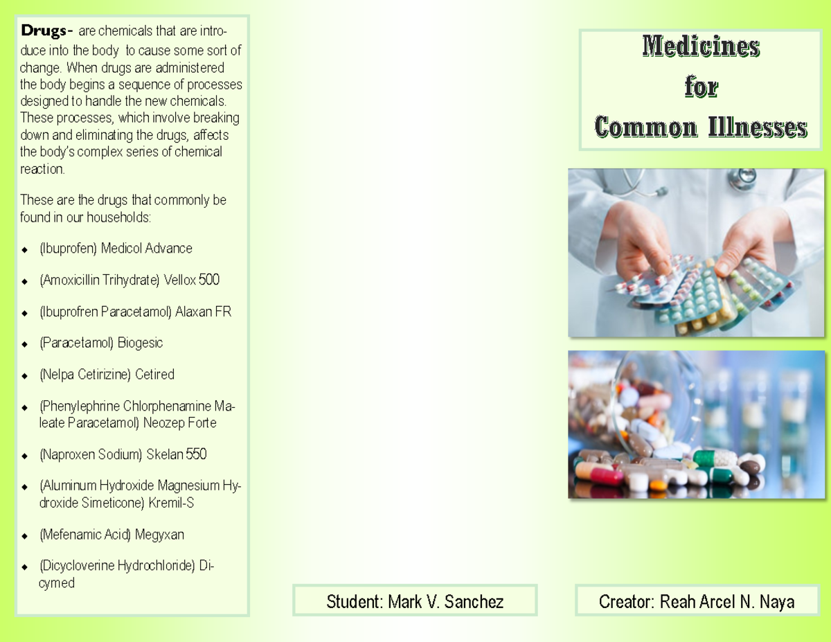 Ph Ed 136- Drug Phamplet NAYA - Drugs - are chemicals that are intro ...