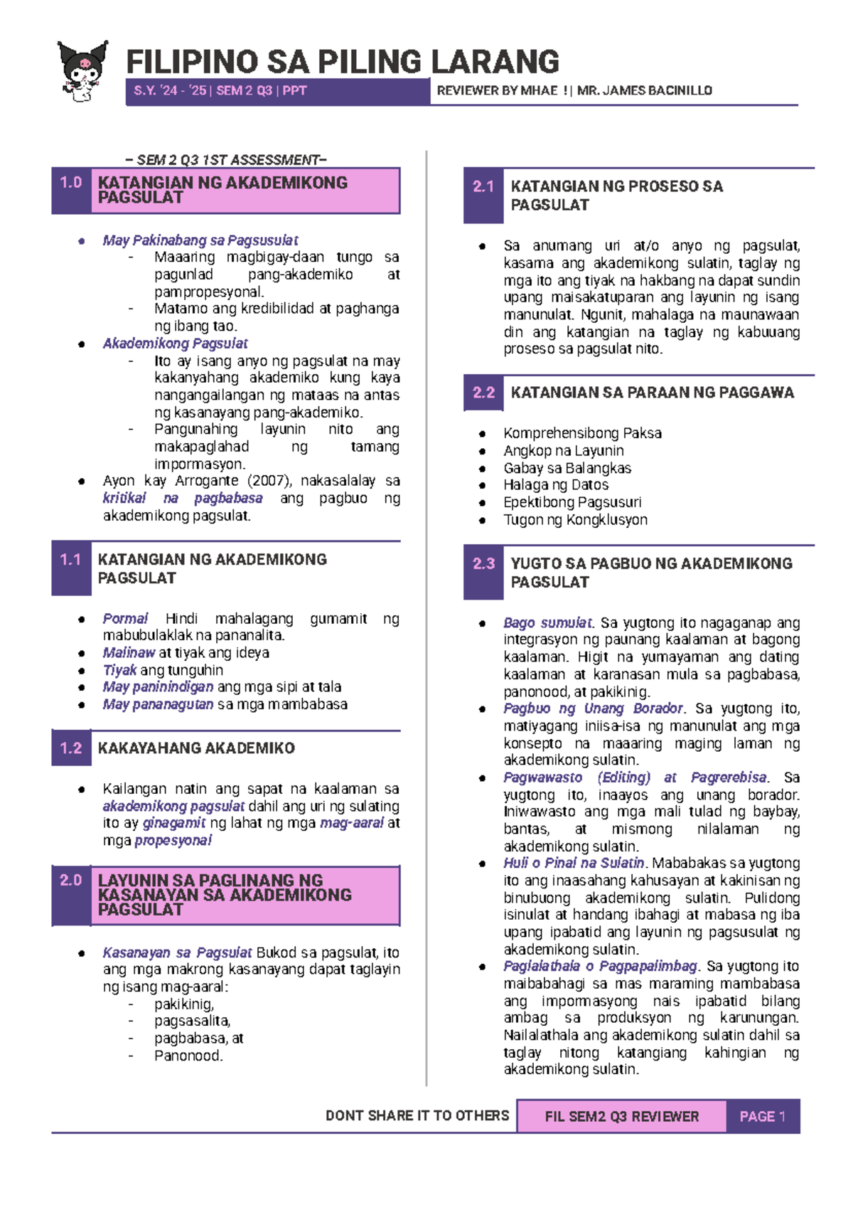 FIL Q3 A1 - collection of a few knowledge of the year - FILIPINO SA ...