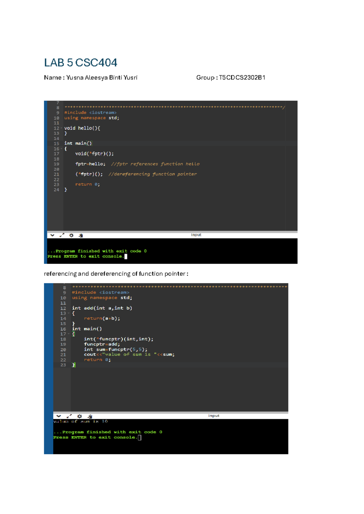Lab5 csc404 programming 2 - Programming I - LAB 5 CSC Name : Yusna ...