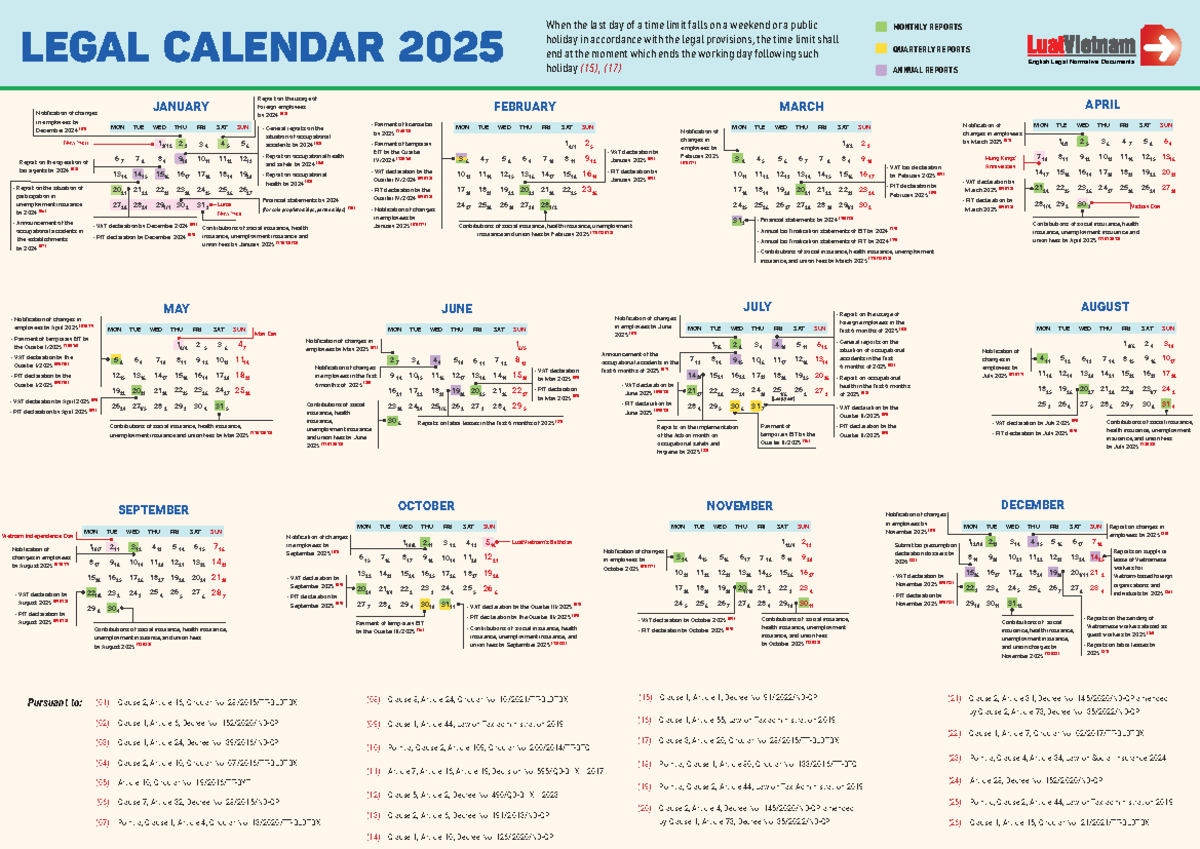 Legal Calendar 2025: Employee Changes and Tax Reports Overview - Studocu