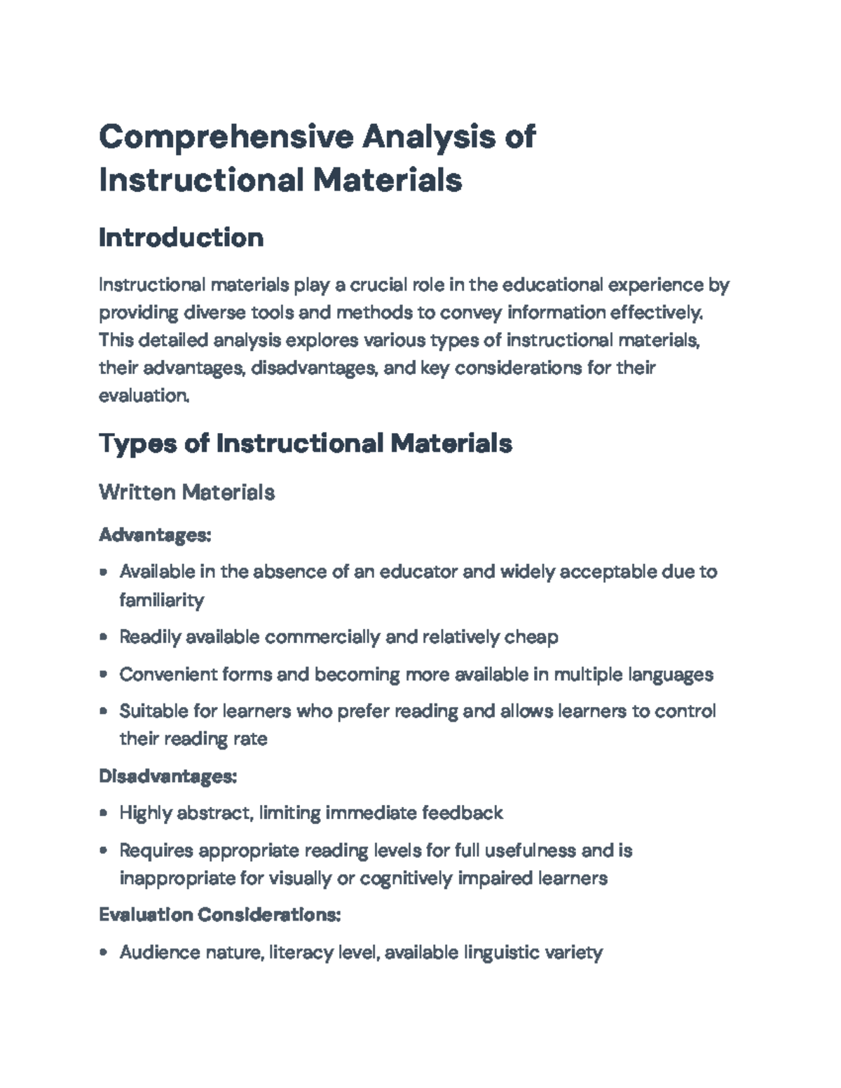 Analysis of Instructional Materials: Types, Advantages, and ...
