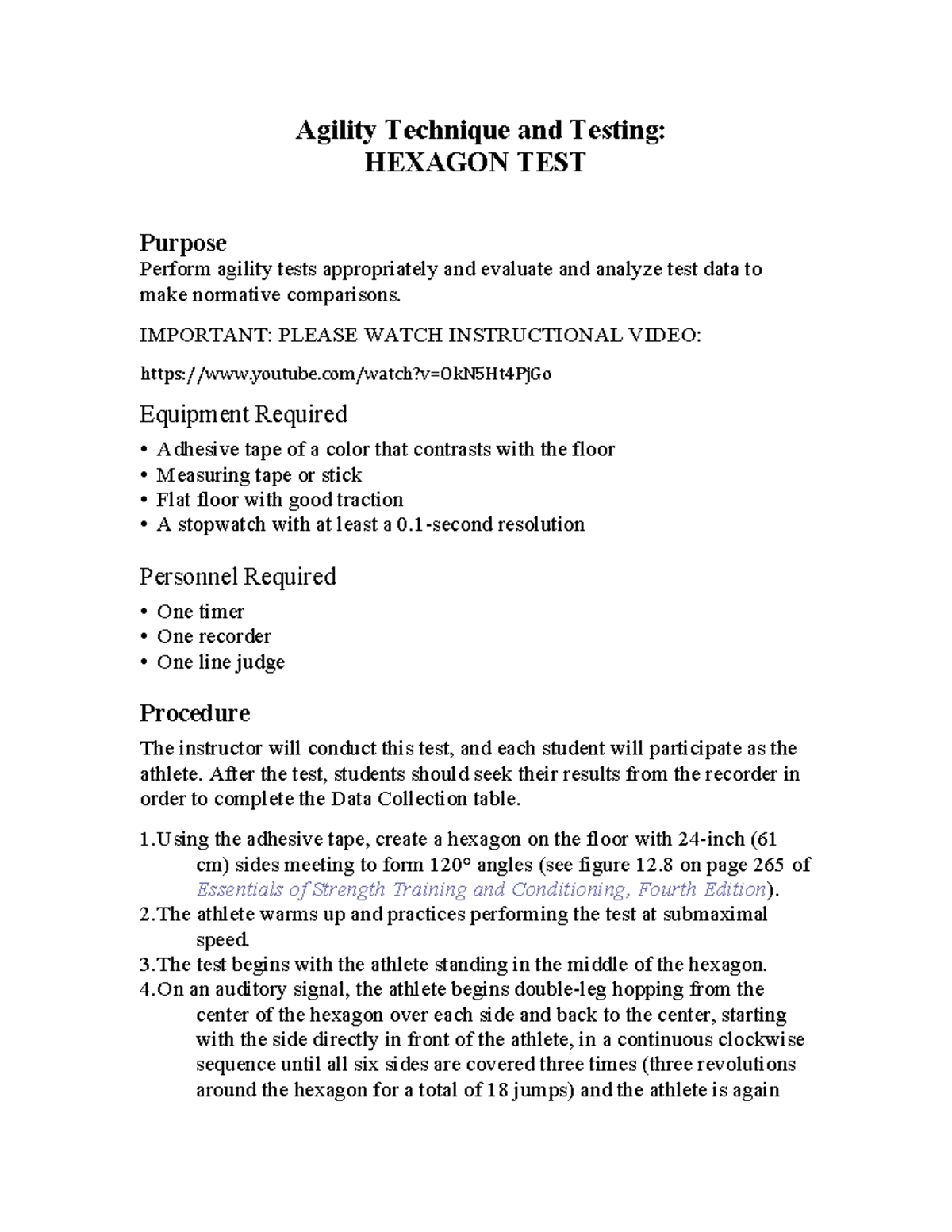 Agility Testing Protocol: HEXAGON TEST Overview & Procedure - Studocu