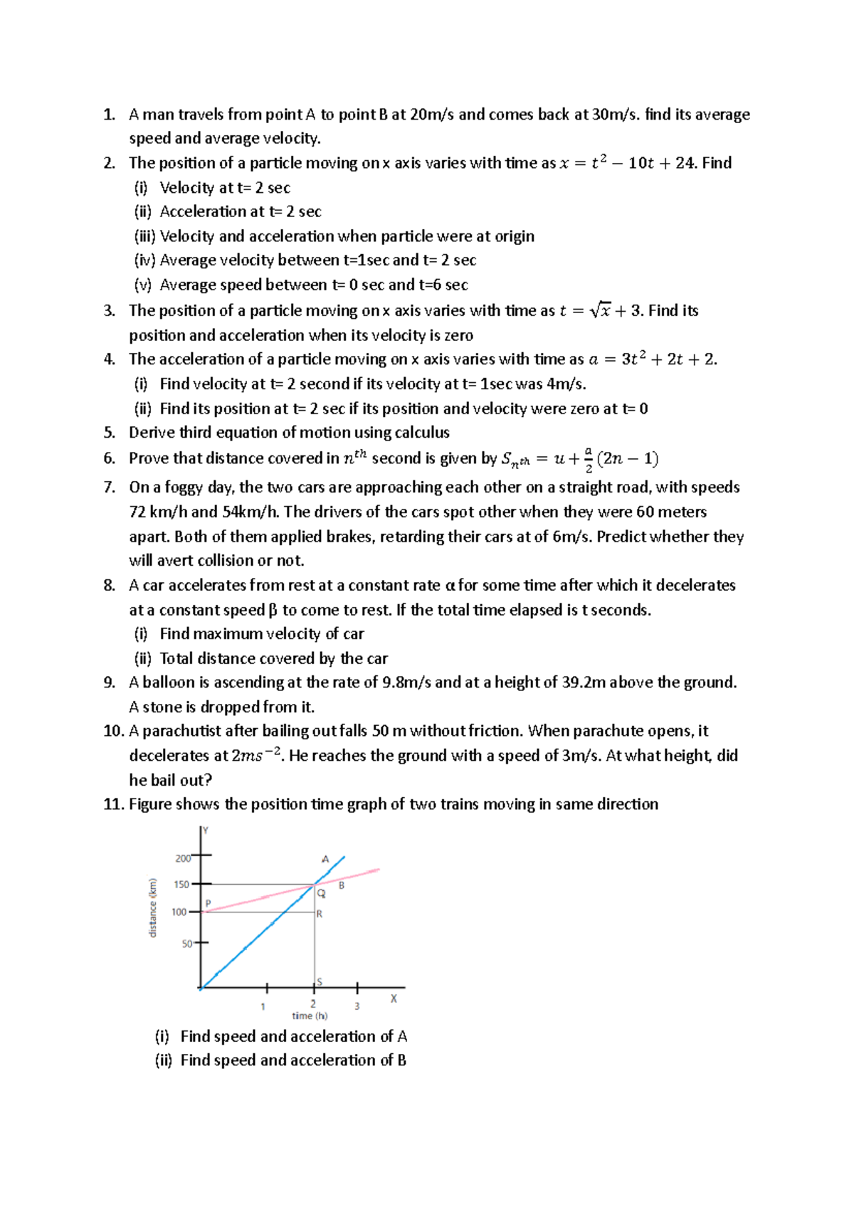 Motion in a Straight Line Test: Average Speed & Velocity Analysis - Studocu