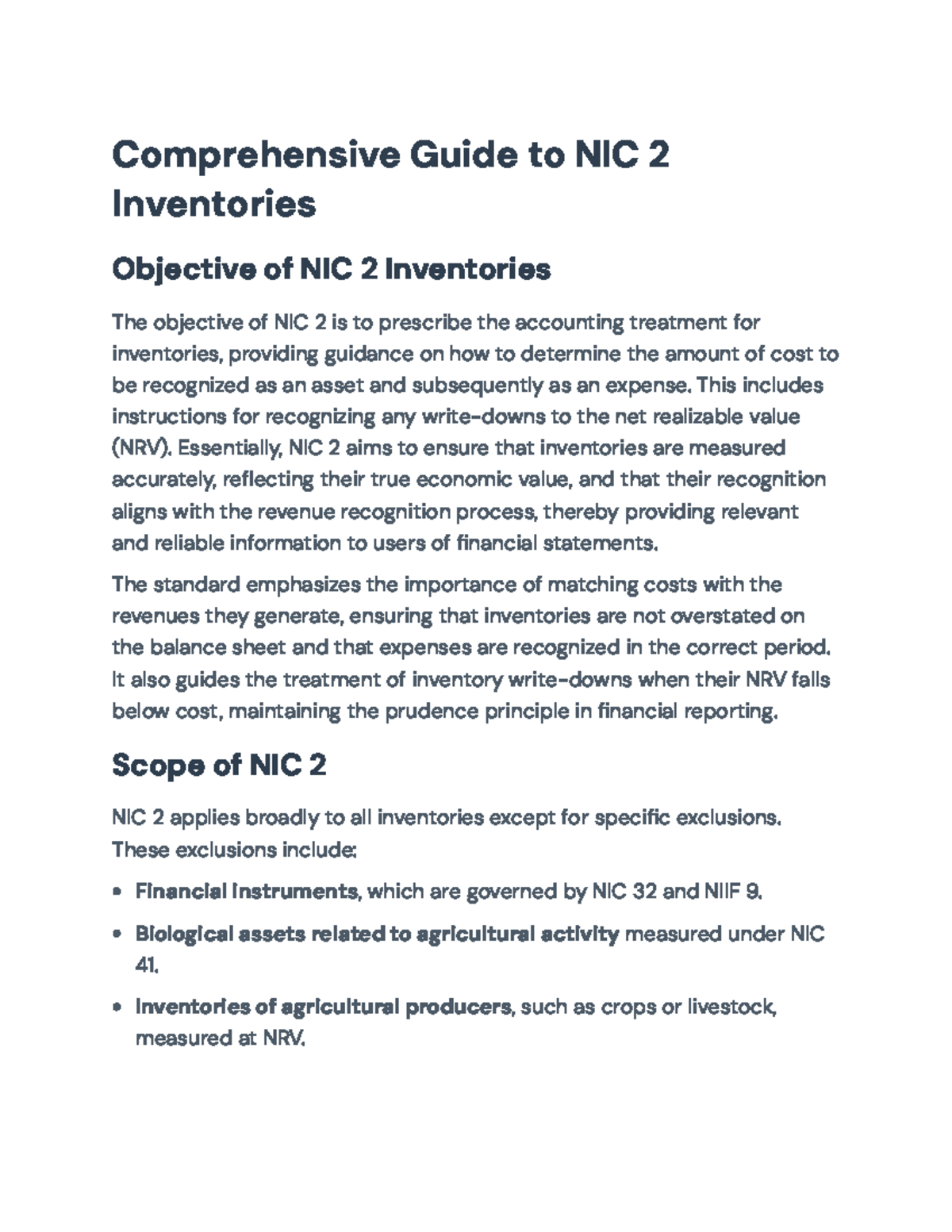 Comprehensive Guide to NIC 2 - Accounting for Inventories and NRV - Studocu
