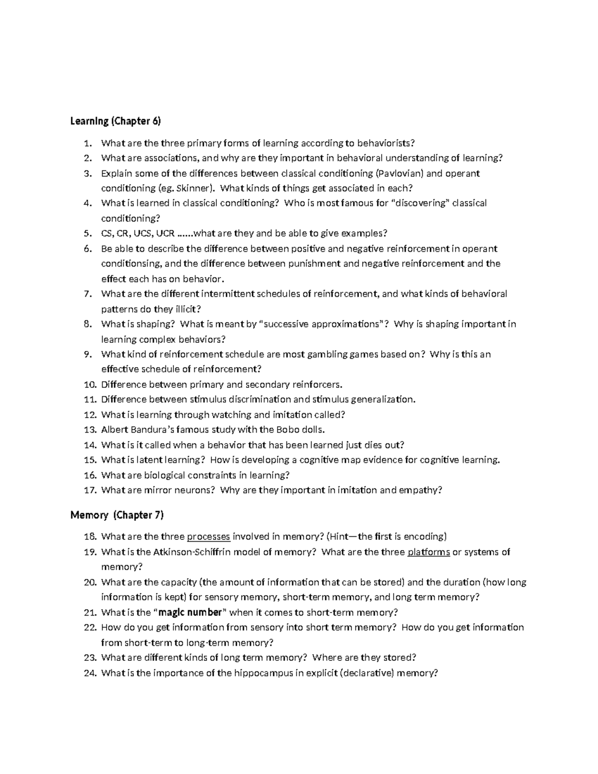 Psychology 101: Learning & Memory Concepts Overview (Ch. 6 & 7) - Studocu