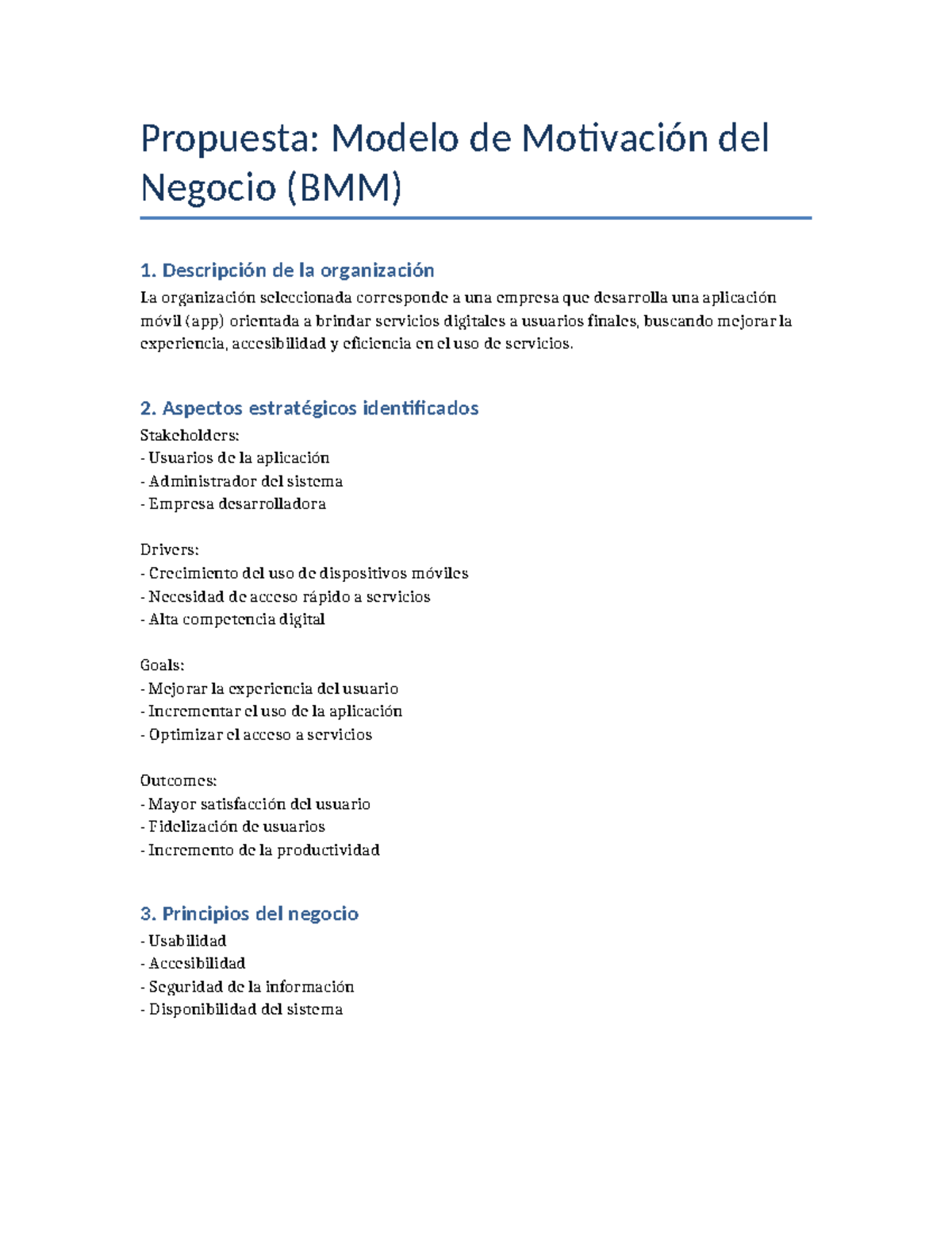 Modelo de Motivación del Negocio (BMM) con Diagrama Estratégico - Studocu
