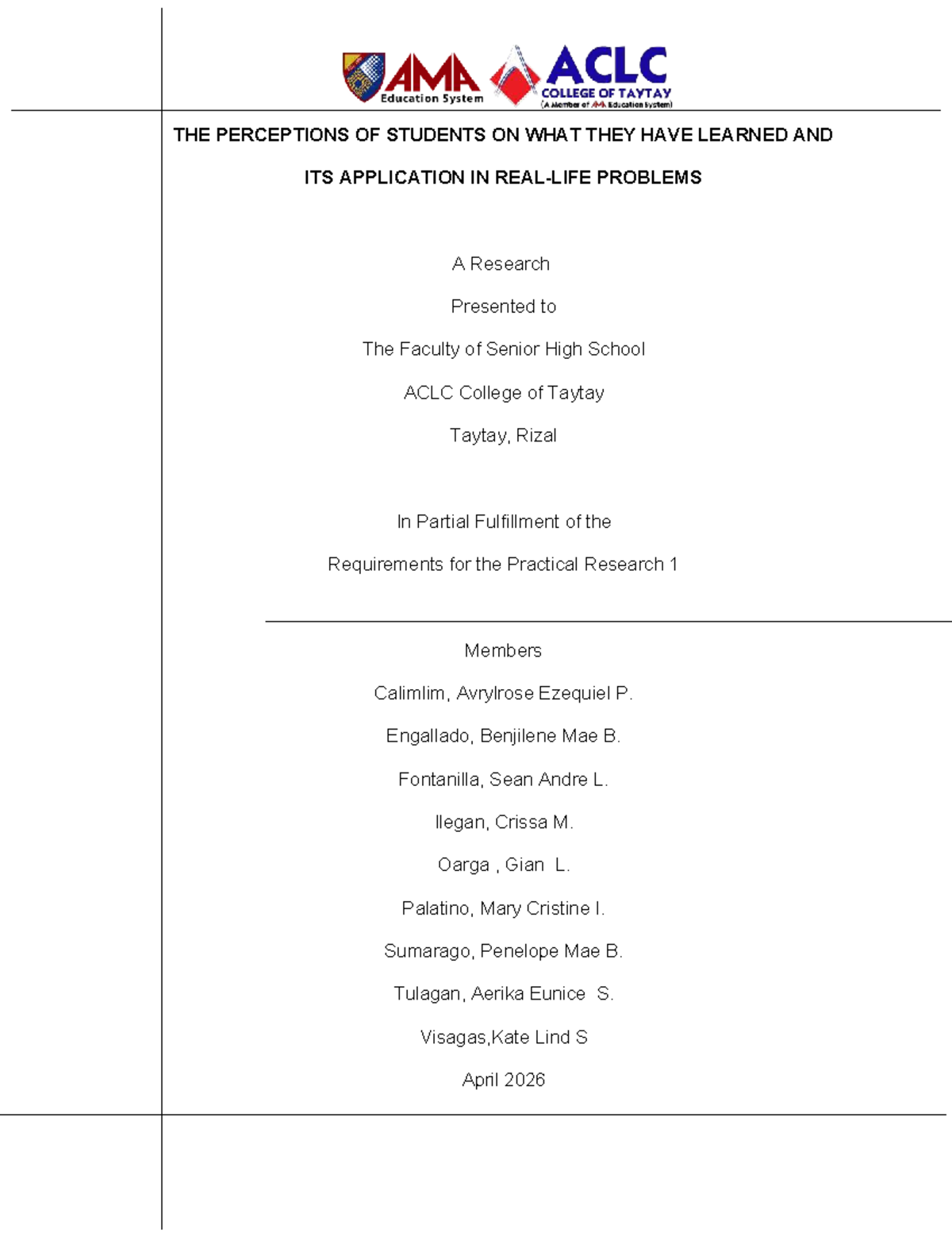 Perceptions of Learning Application Among Senior High Students (PR1 ...