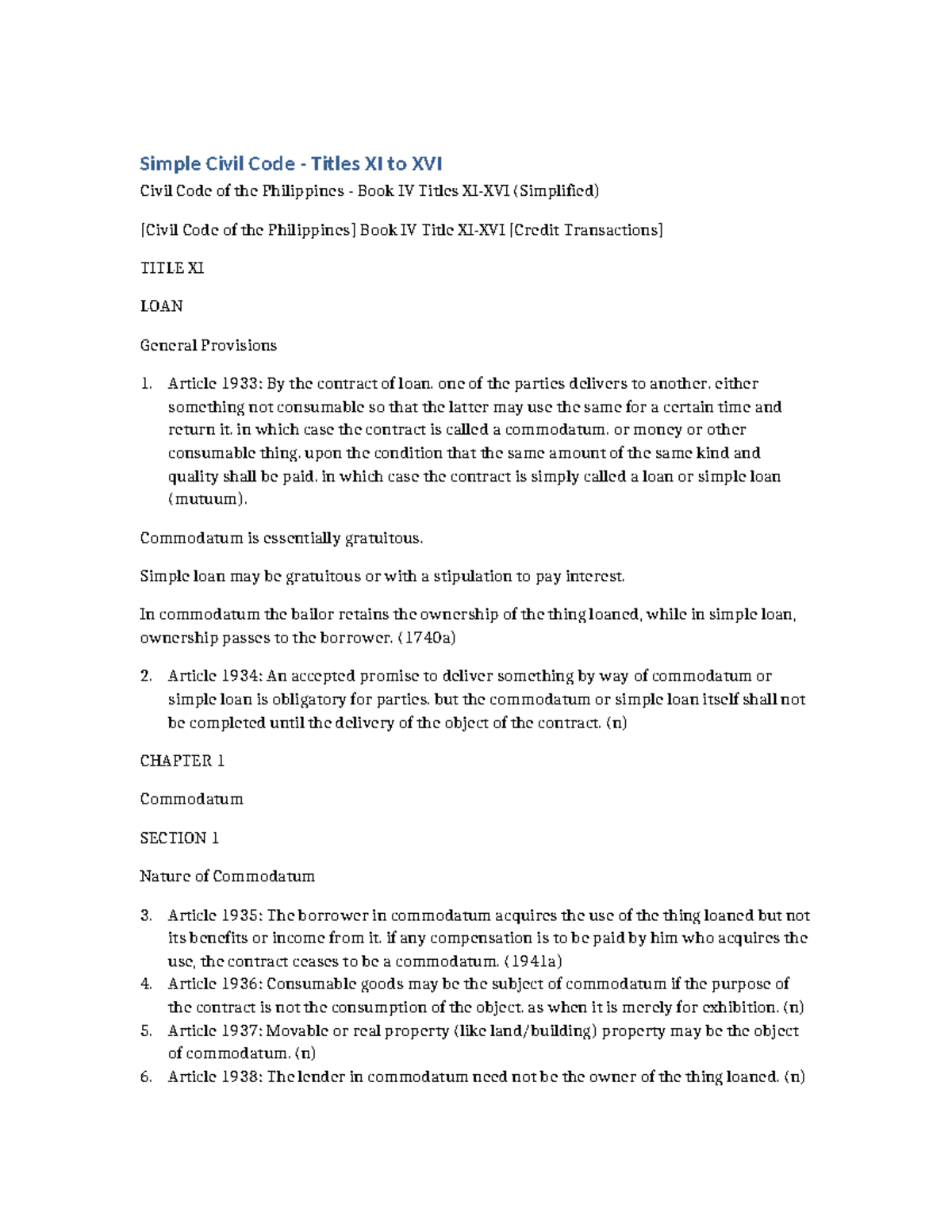 Civil Code of the Philippines: Simplified Titles XI to XVI Overview ...