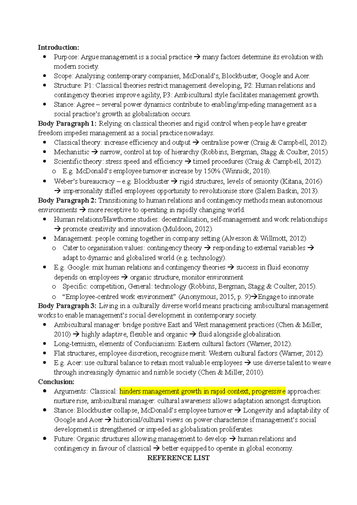 Essay Skeleton - HD grade - Quản trị học - Studocu