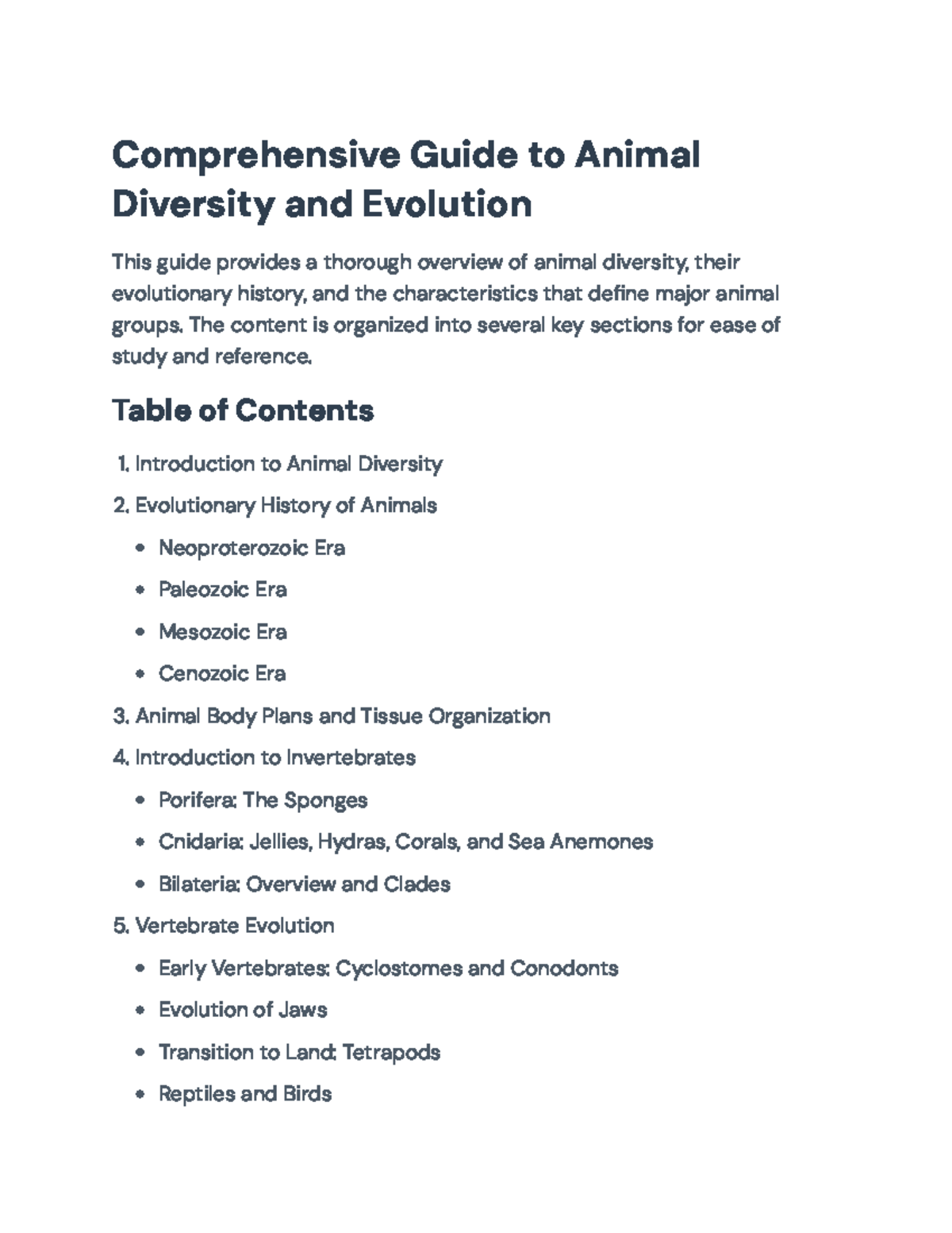 Comprehensive Guide to Animal Diversity and Evolution - Final Exam ...