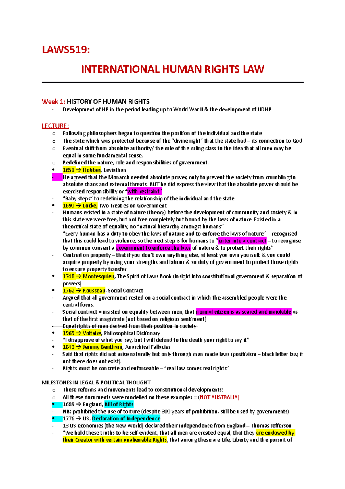 LAWS519 Final Exam Notes: Introduction to International Human Rights ...