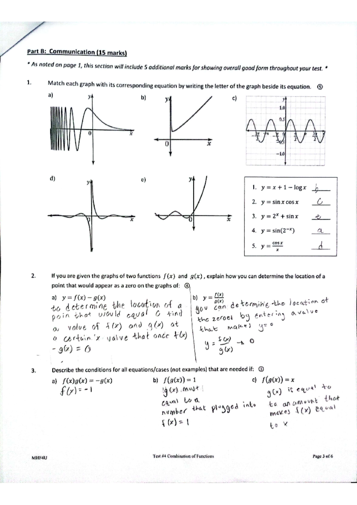 MHF4U Test Notes on Functions & Graphs Analysis - Studocu