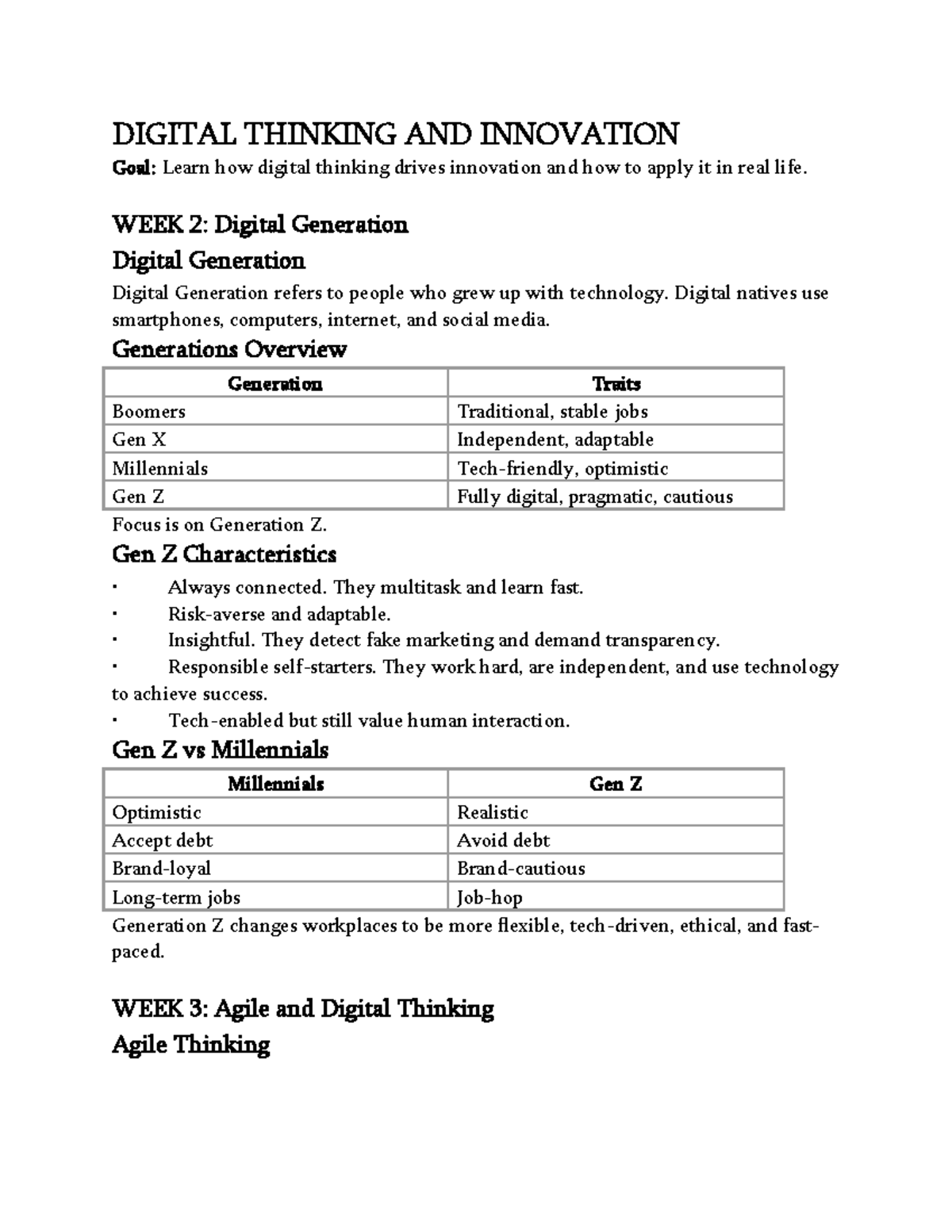 Digital Thinking and Innovation: Course Overview - Studocu