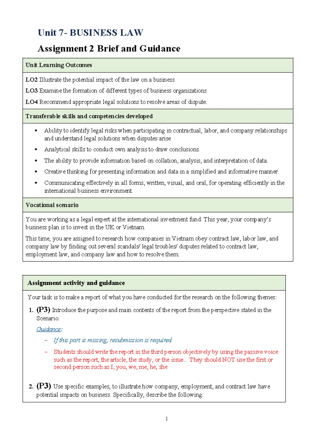 736 Assignment- Guidance-1-student-update - Unit 7- BUSINESS LAW Unit ...