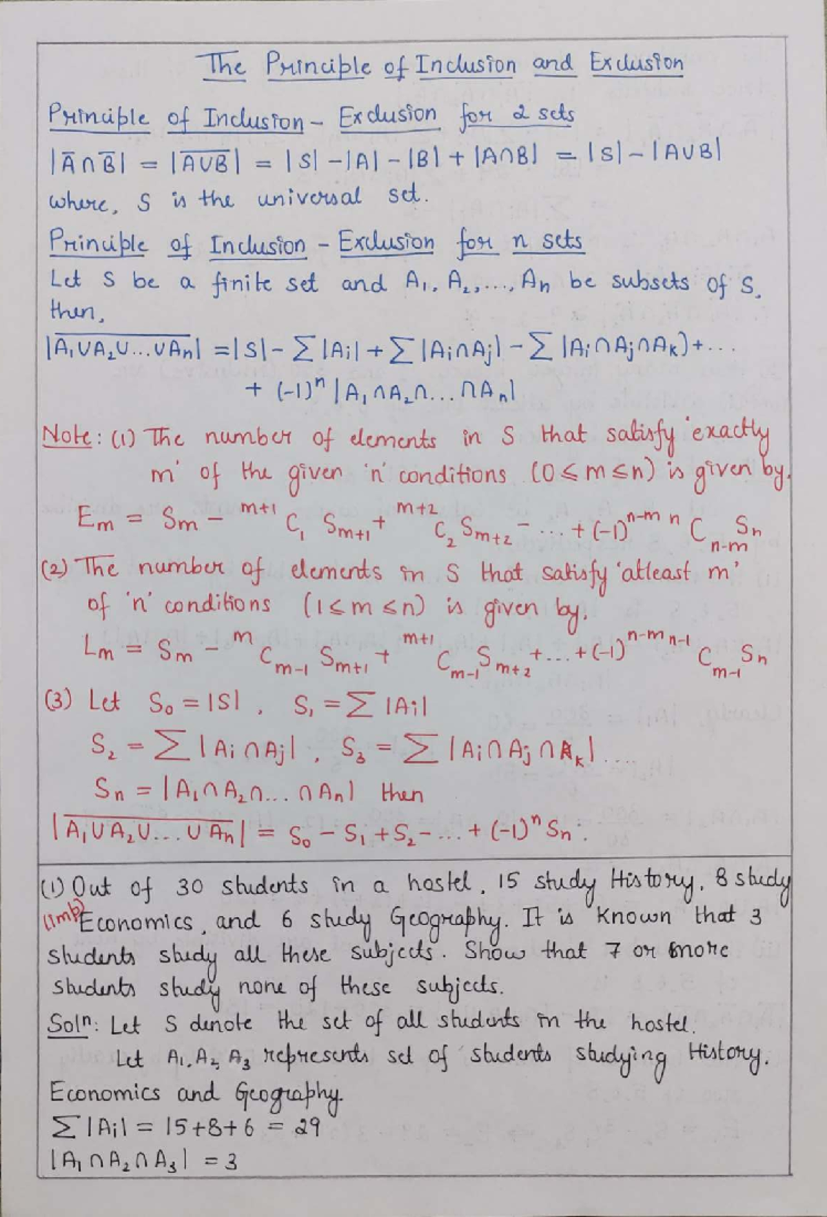 Principle of Inclusion and Exclusion: Detailed Study Notes (MATH 101 ...