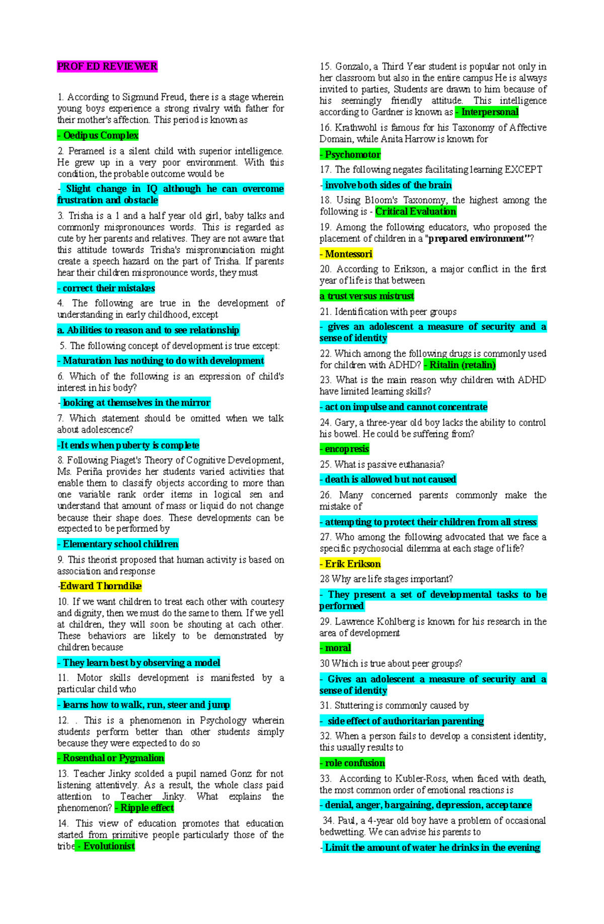 PROF ED REVIEWER: Key Concepts in Educational Psychology and ...