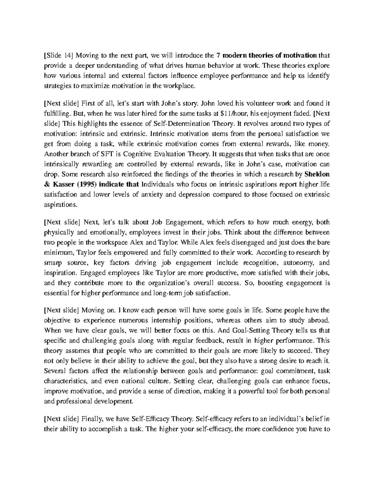 OB Chapter 8: Modern Theories of Motivation and Employee Engagement ...