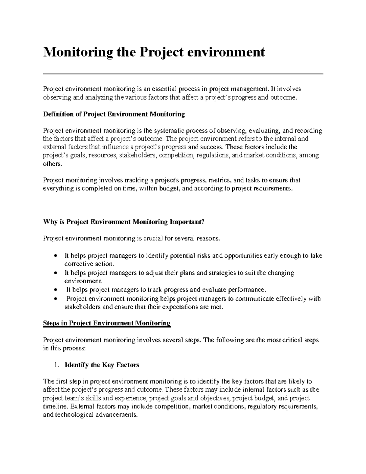 Monitoring the Project Environment: Key Steps and Techniques - Studocu