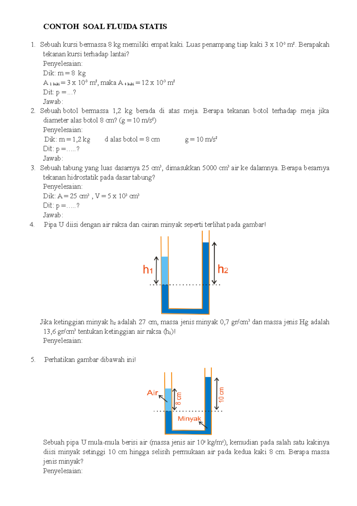 SOAL Fluida Statis - Latihan Soal Mekanika Fluida Penuh - Document Preview