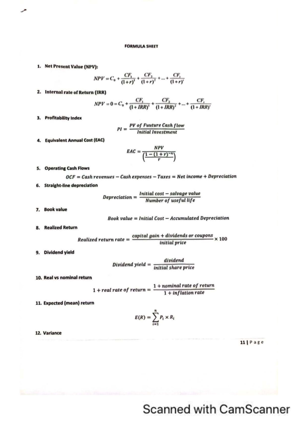 Formulas for Financial Analysis - Final Exam Guide - Studocu