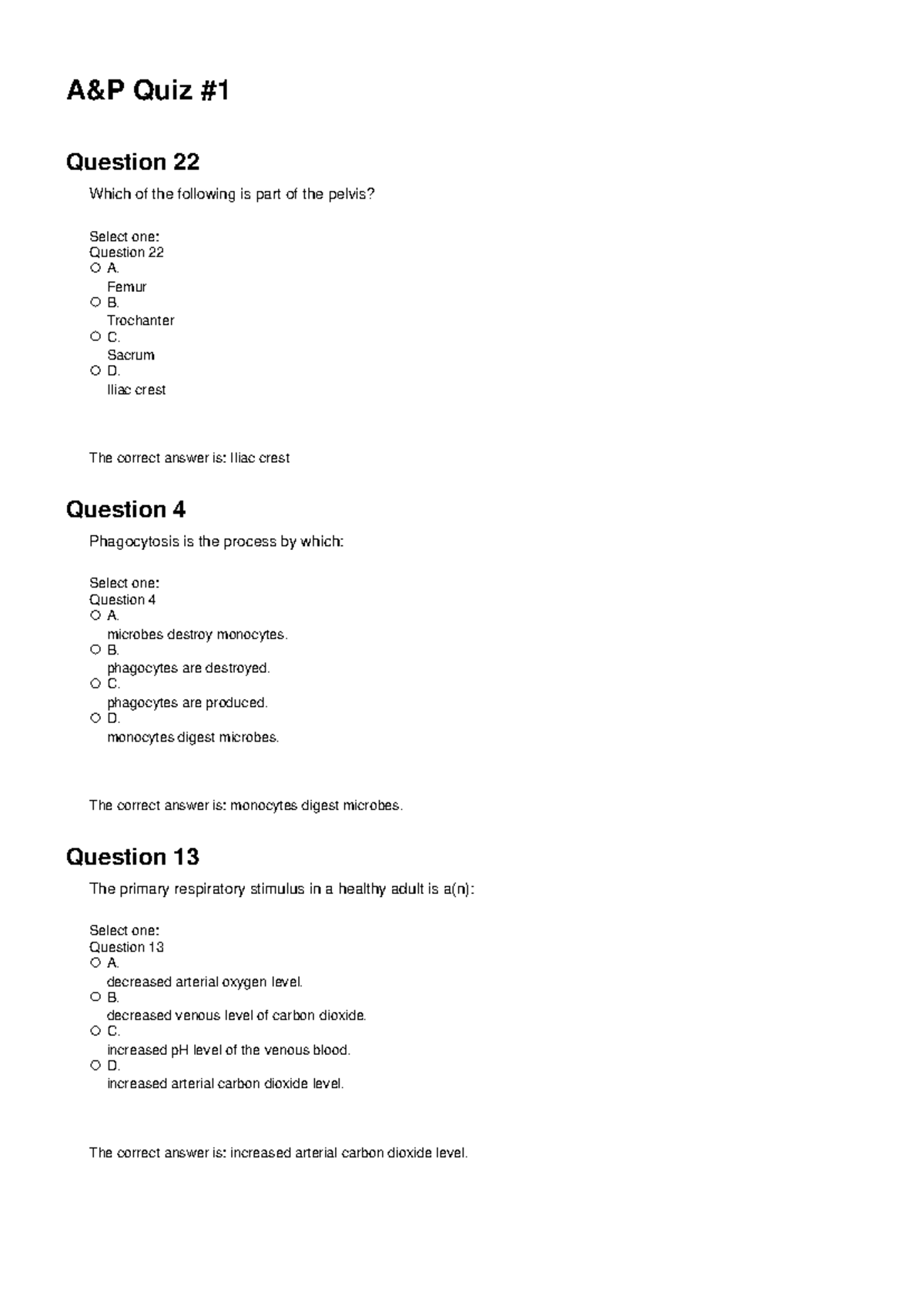 A&P Quiz #1 - Practice Questions and Answers - Studocu