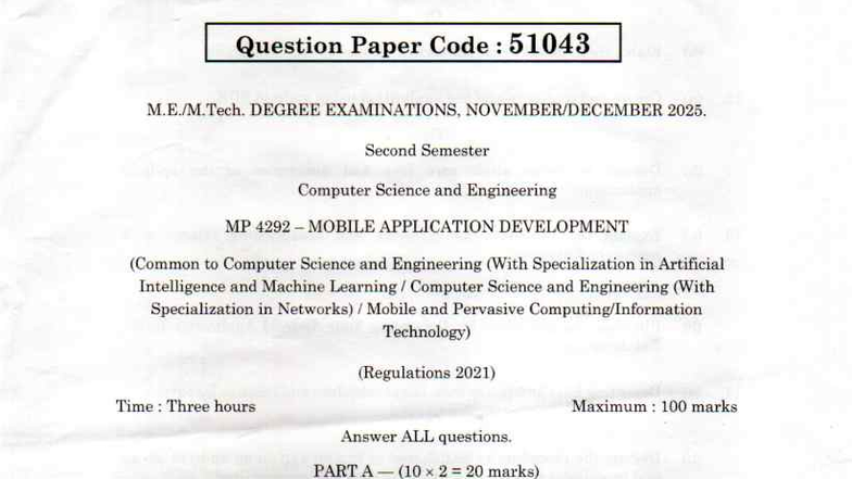 MP4292 Mobile App Dev PYQ 2025 - Degree Exam Questions - Studocu