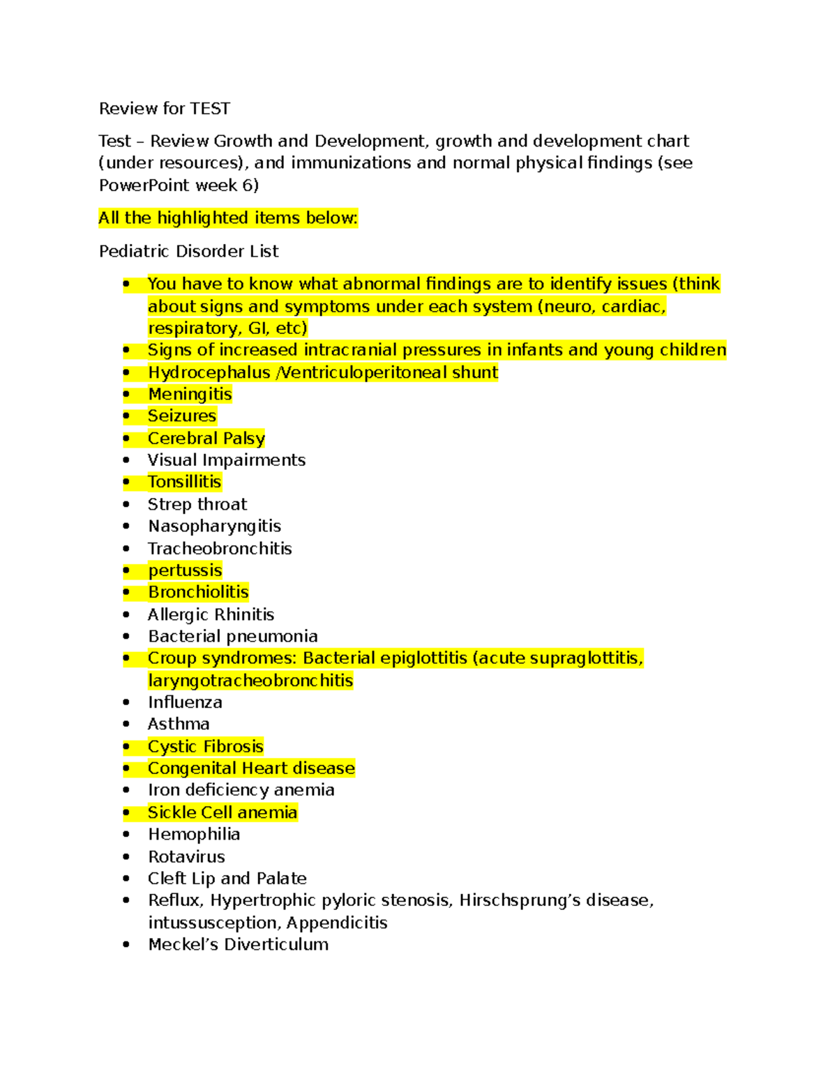 Study guide list - create questions based on the above questions ...