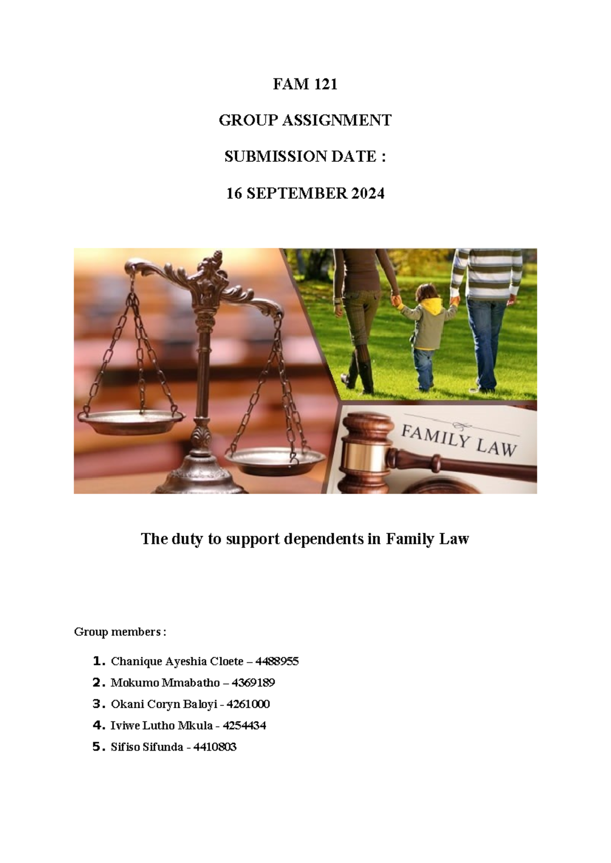 FAM 121 Group Assignment: Duty to Support Dependents in Family Law ...