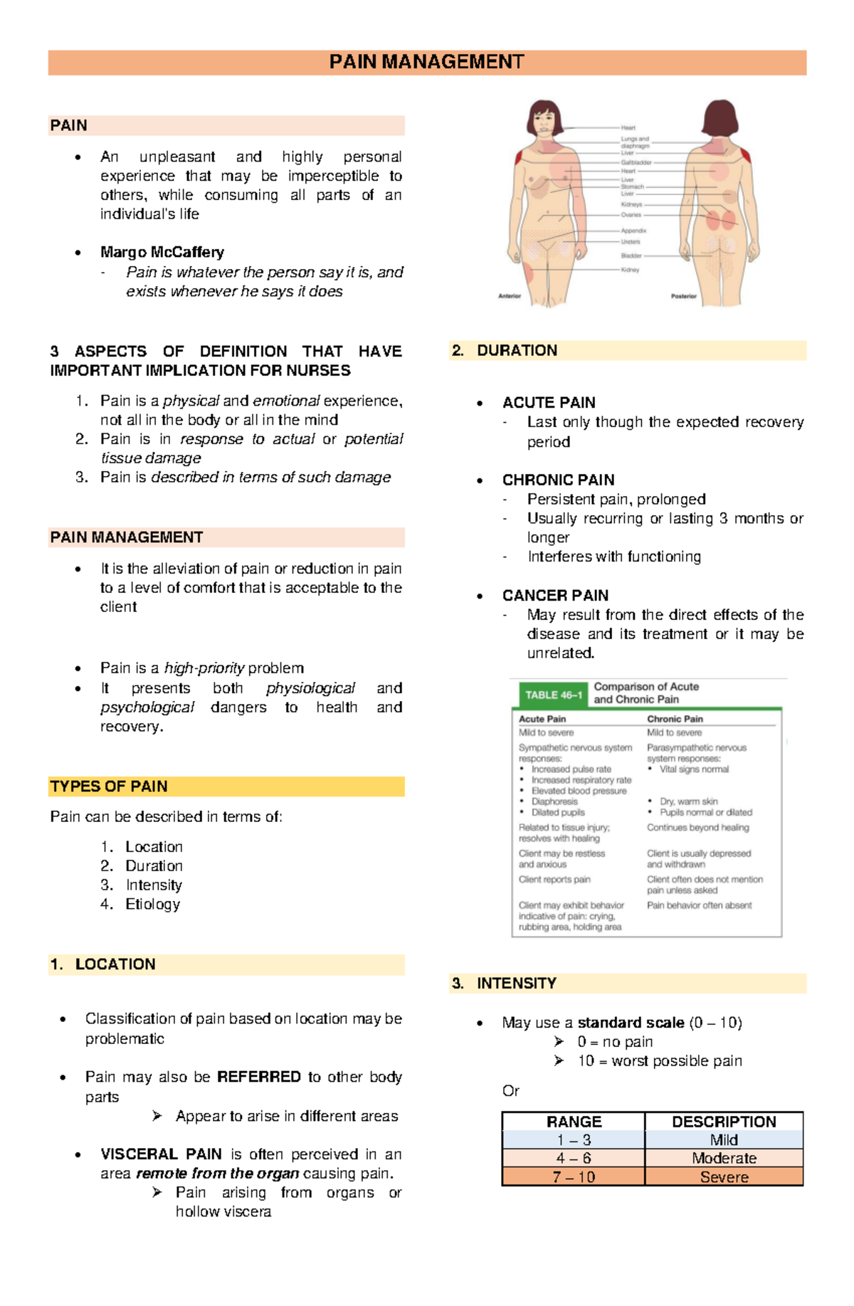 MOD 9 - 3 - PAIN Management - PAIN MANAGEMENT PAIN An unpleasant and ...