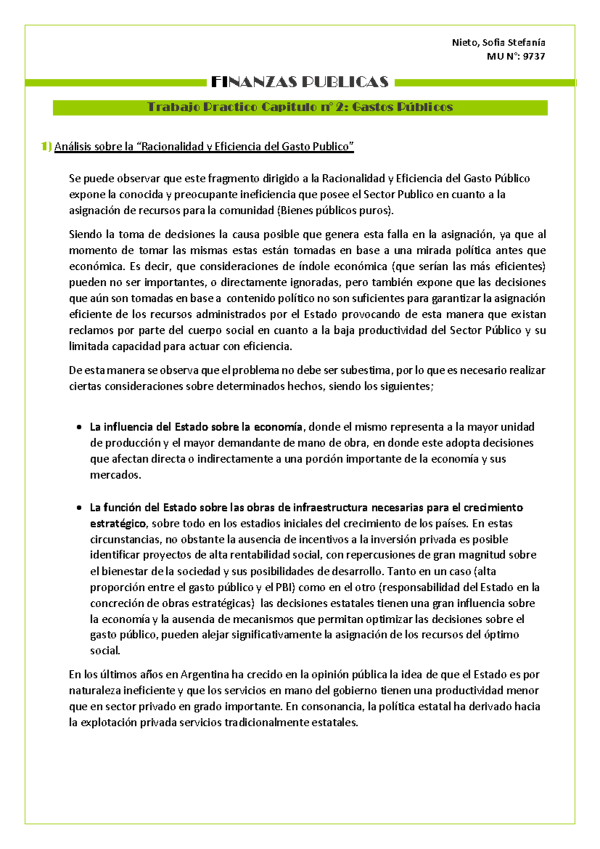 FP TP2 Análisis - Eficiencia y Crecimiento del Gasto Público - Studocu