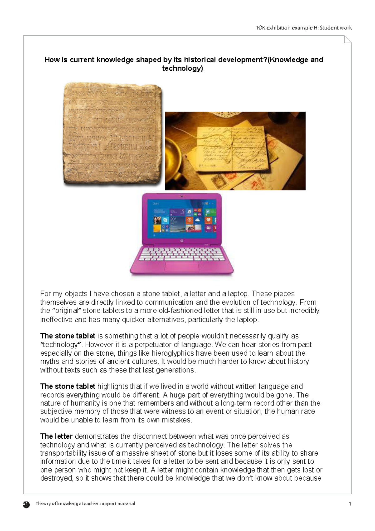 TOK Exhibition Example H: Evolution of Knowledge Through Objects - Studocu