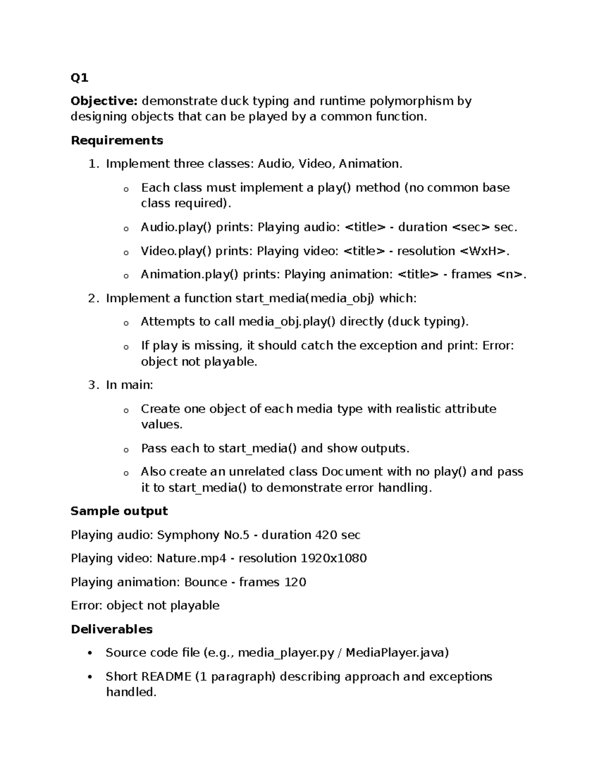Q1-Q12 Assignment: Demonstrating Polymorphism and Object Design - Studocu