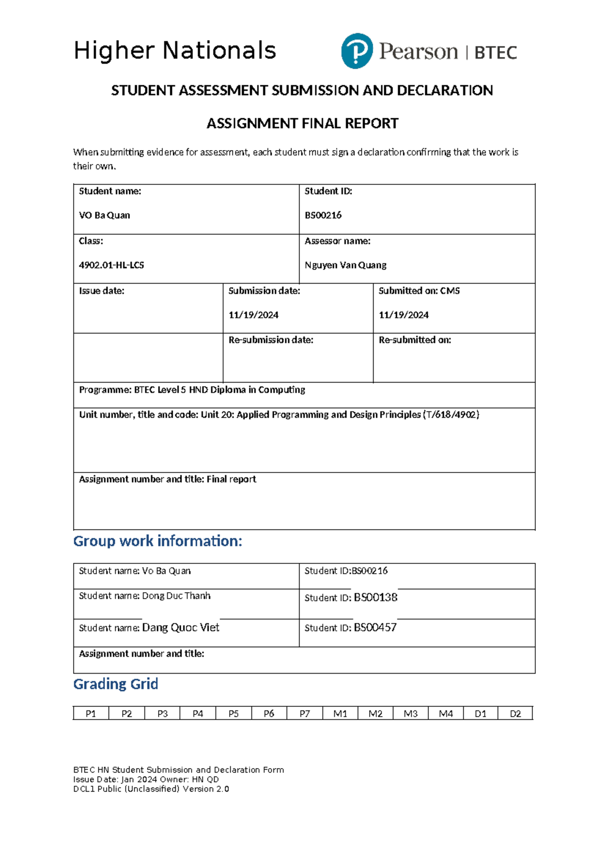 Applied Programming and Design Principles (T/618/4902) Final Report by ...