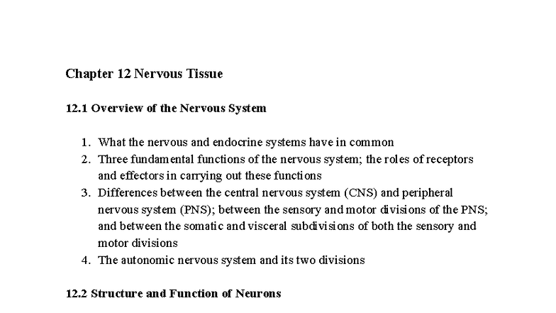 Cumulative Exam Study Guide for ANAT 101: Nervous System Overview - Studocu