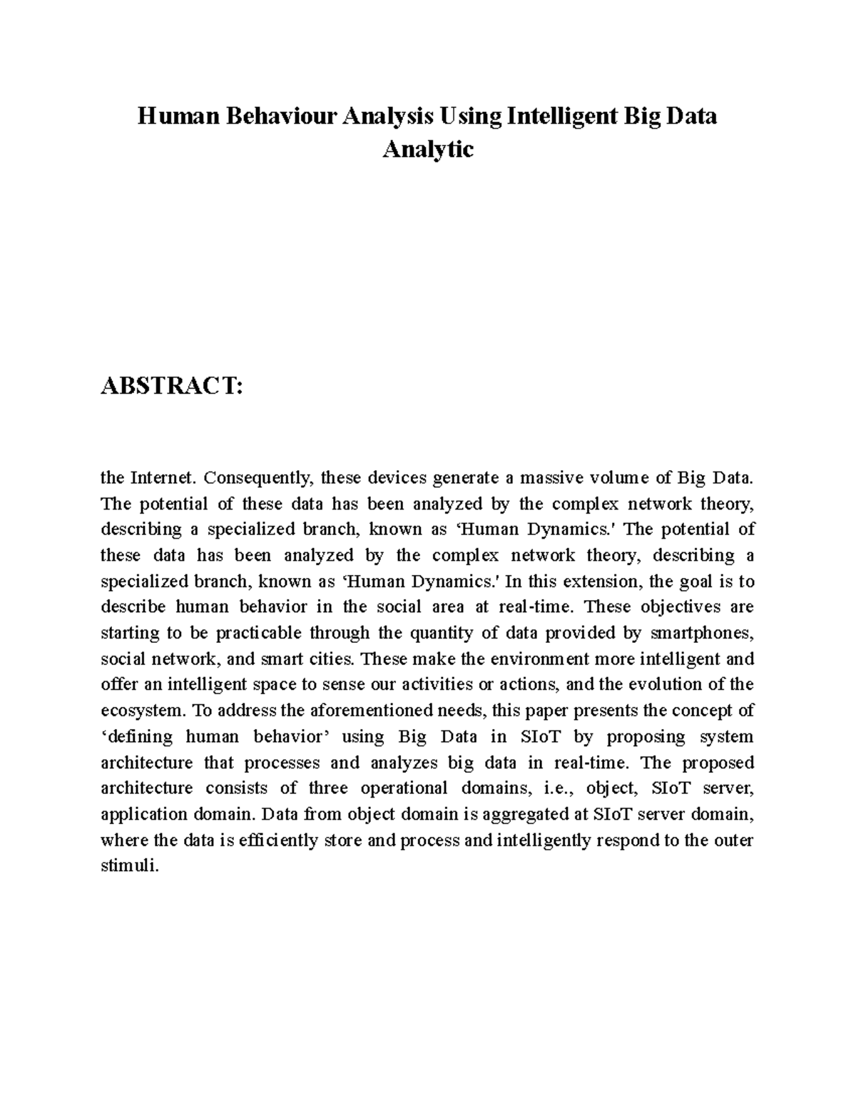 Human Behaviour Analysis Using Intelligent Big Data Analytics - Human ...