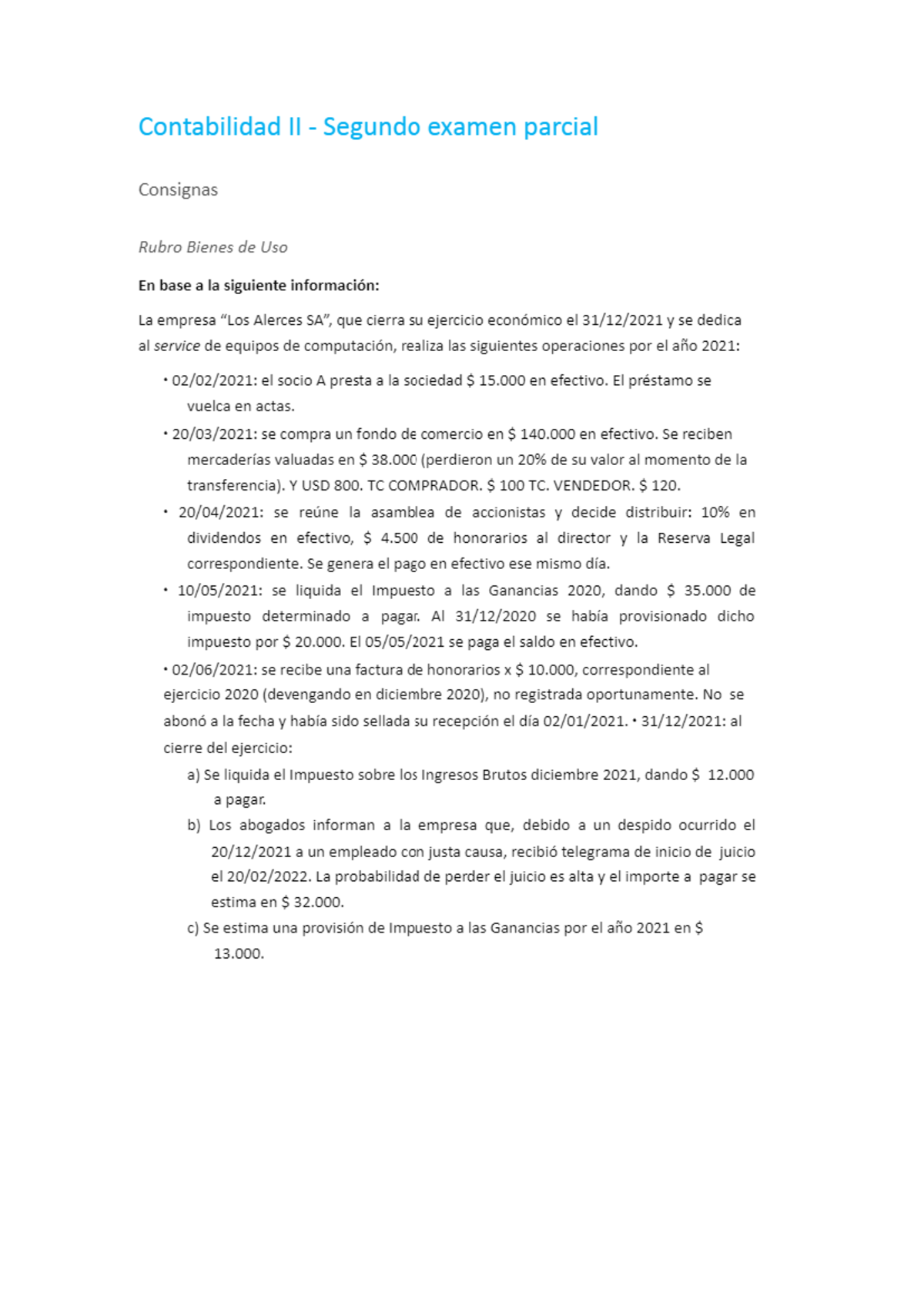 Segundo Examen Parcial - Contabilidad II - Ejercicio 2021 - Studocu