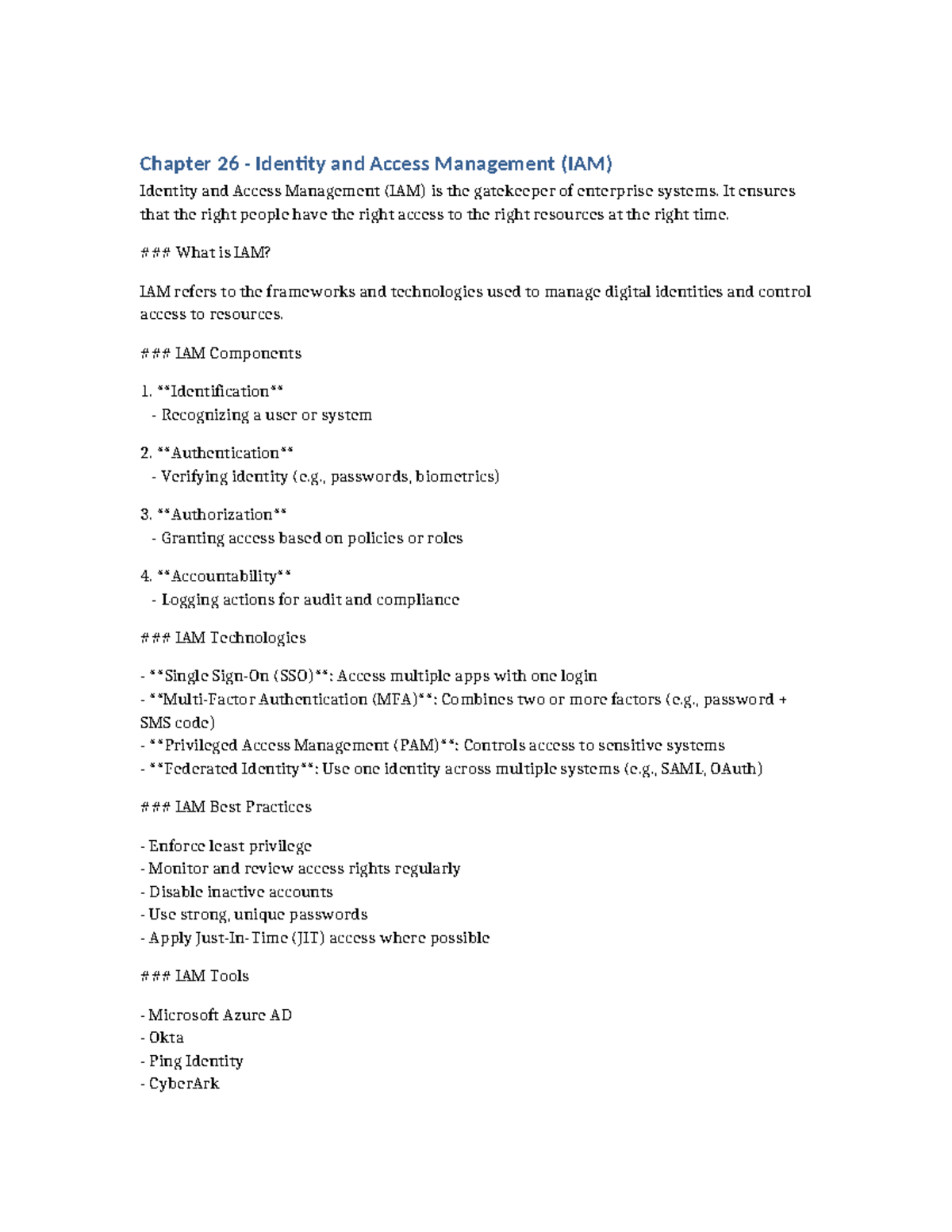 Chapter 26 - Identity and Access Management (IAM) Overview - Studocu