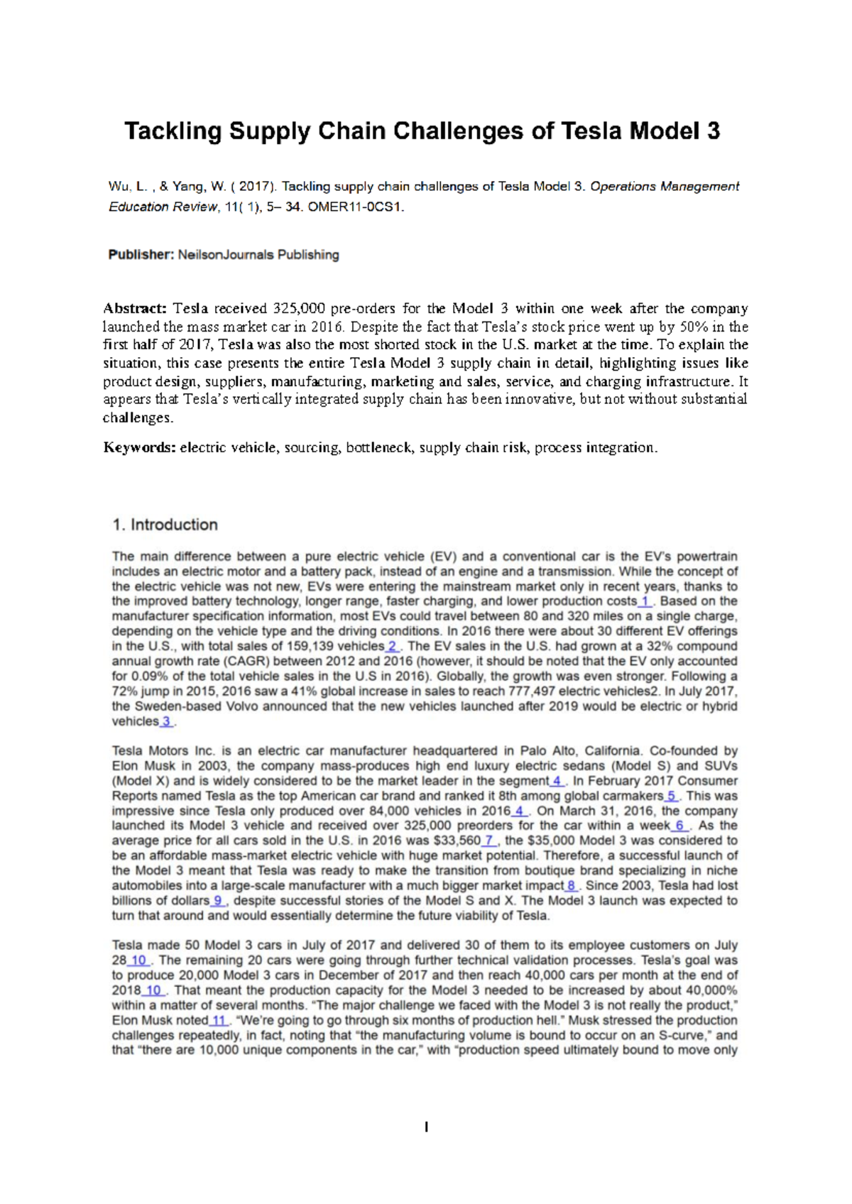 Case Study: Tesla Model 3 Supply Chain Analysis (Group 1) - Studeersnel