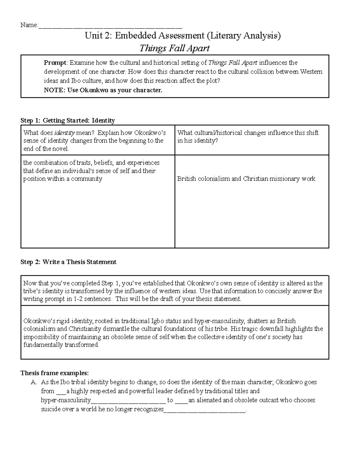 Unit 2: Literary Analysis of Things Fall Apart - Okonkwo's Identity ...