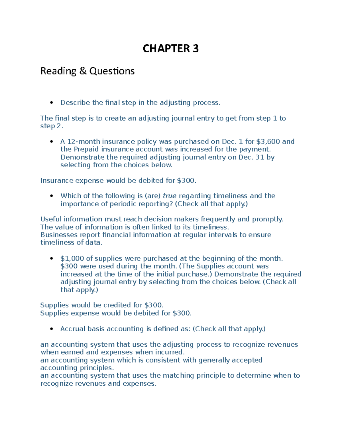 Chapter 3: Adjusting Entries and Financial Reporting Concepts - Studocu