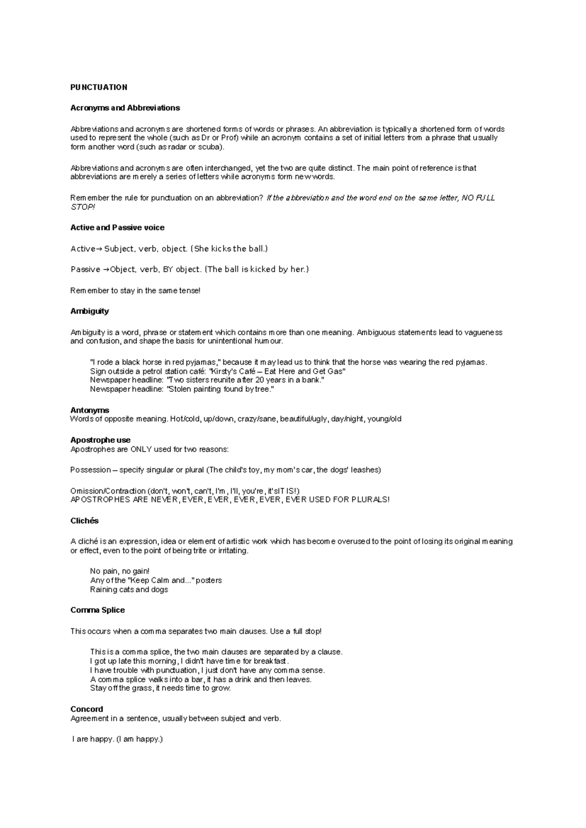 ENGL 101: Comprehensive English Grammar and Punctuation Notes - Studocu