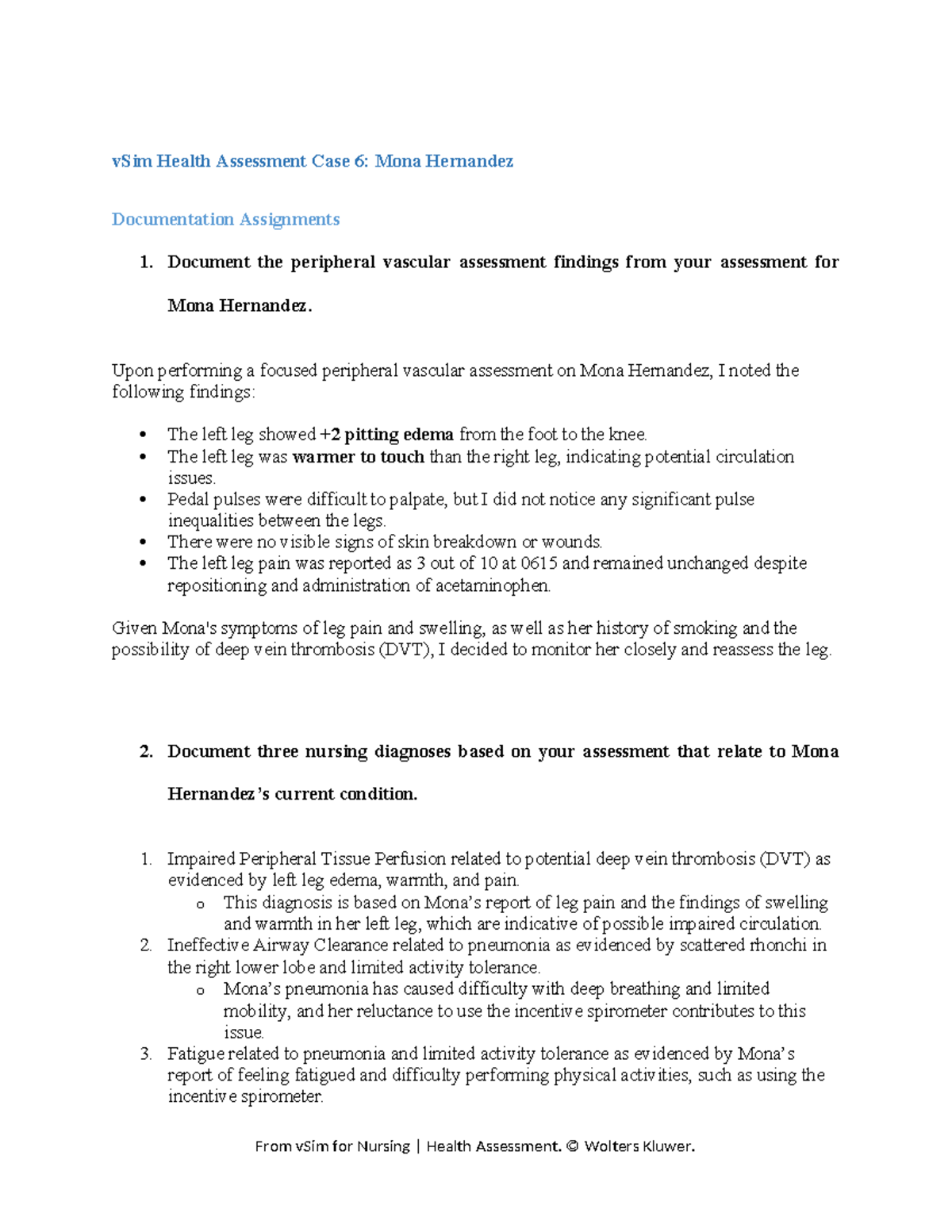 vSim Health Assessment Case 6: Mona Hernandez Nursing Documentation ...
