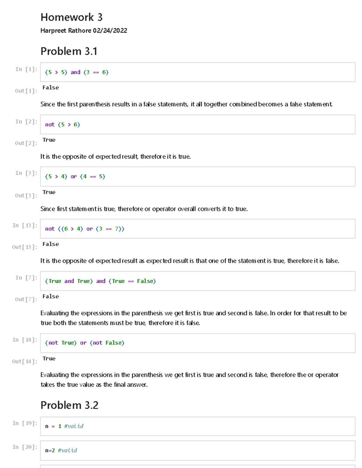 HW 2 - homework for python - Homework 2 Harpreet Rathore 02/18/ Problem ...
